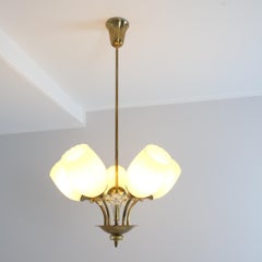 Mid-Century Itsu Ceiling Lamp Model ER 5105/5 in Brass & Glass, Finland 1950s