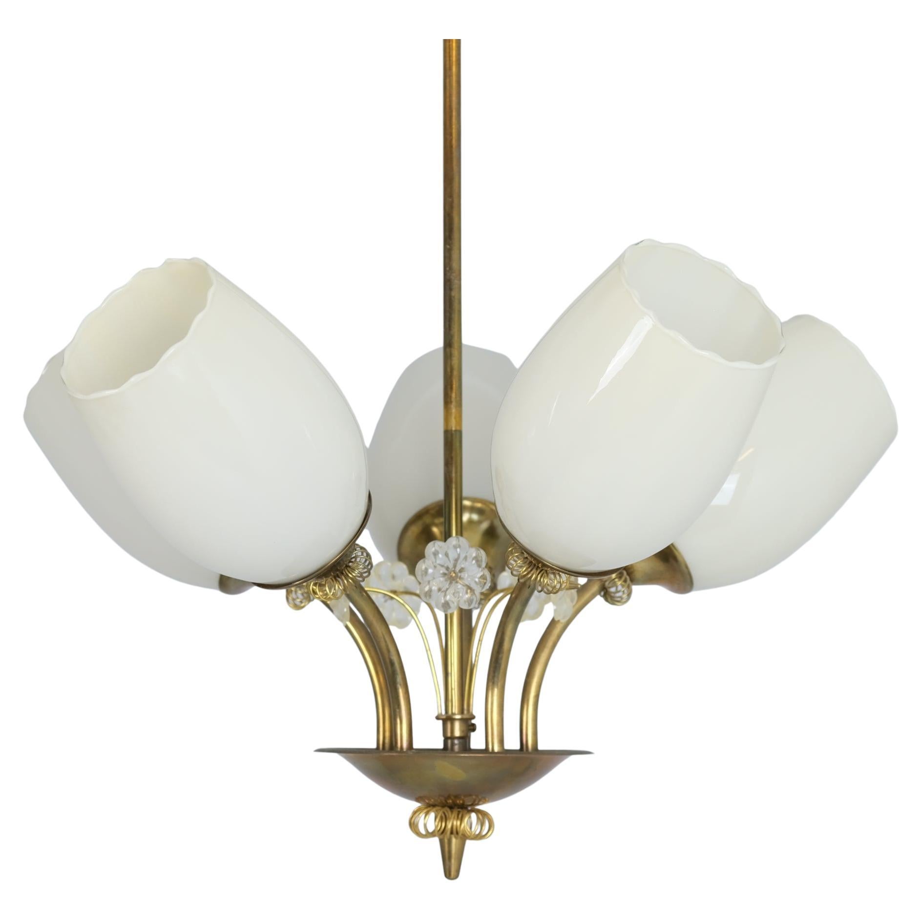 Itsu-Deckenleuchte Modell ER 5105/5 aus Messing und Glas, Finnland 1950er Jahre im Angebot