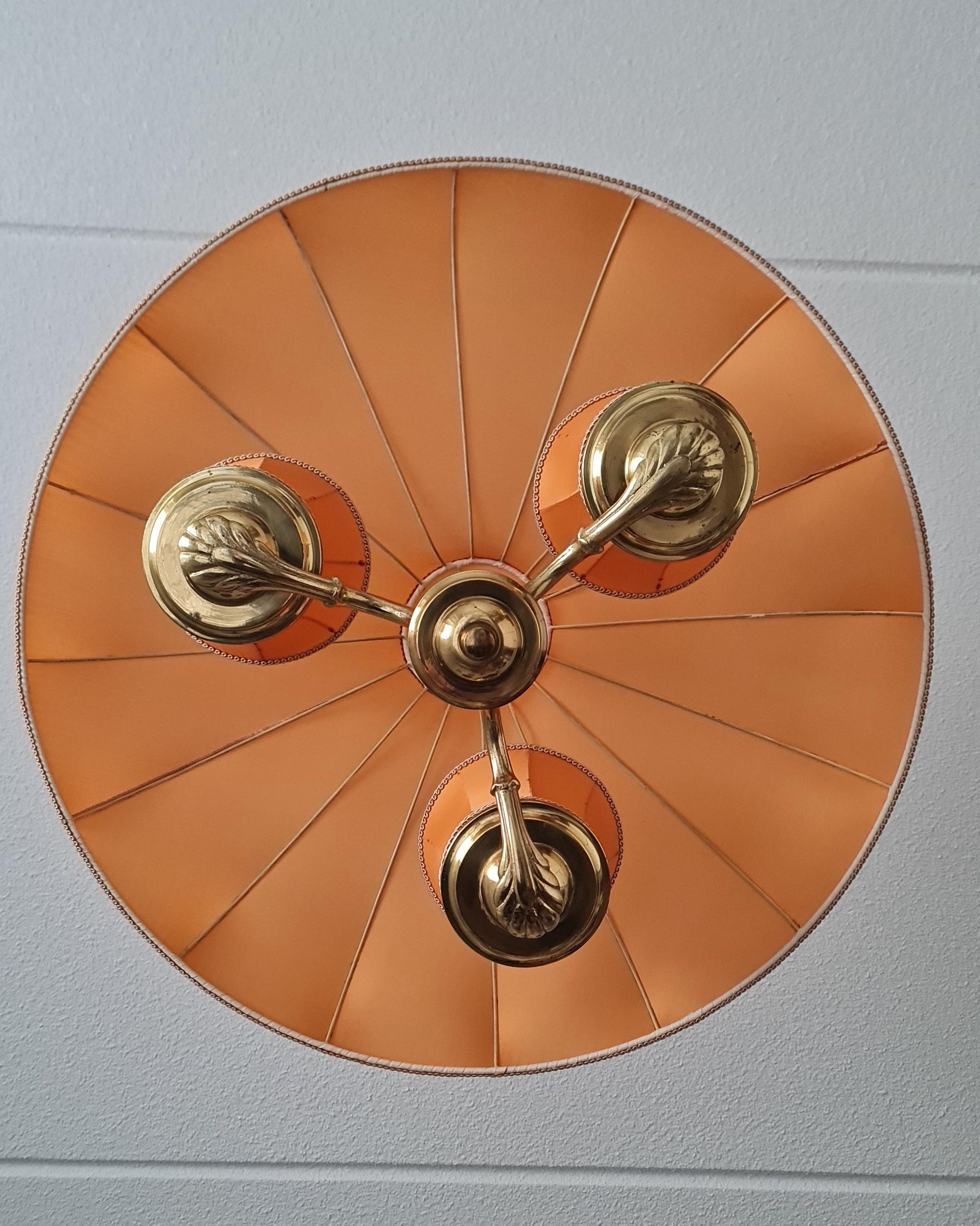 Ciondolo da soffitto Itsu di metà secolo, modello ER 62/3 in ottone e tessuto, Finlandia, anni '50 in vendita 5
