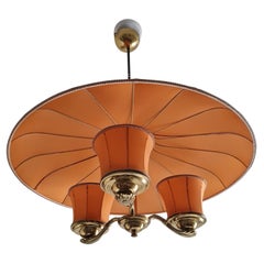 Mid-Century Itsu Ceiling Pendant Model ER 62/3 in Brass & Fabric, Finland 1950s