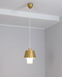 Mid-Century Itsu Ceiling Pendant Model ES 122 Opaline & Brass, Finland 1950s