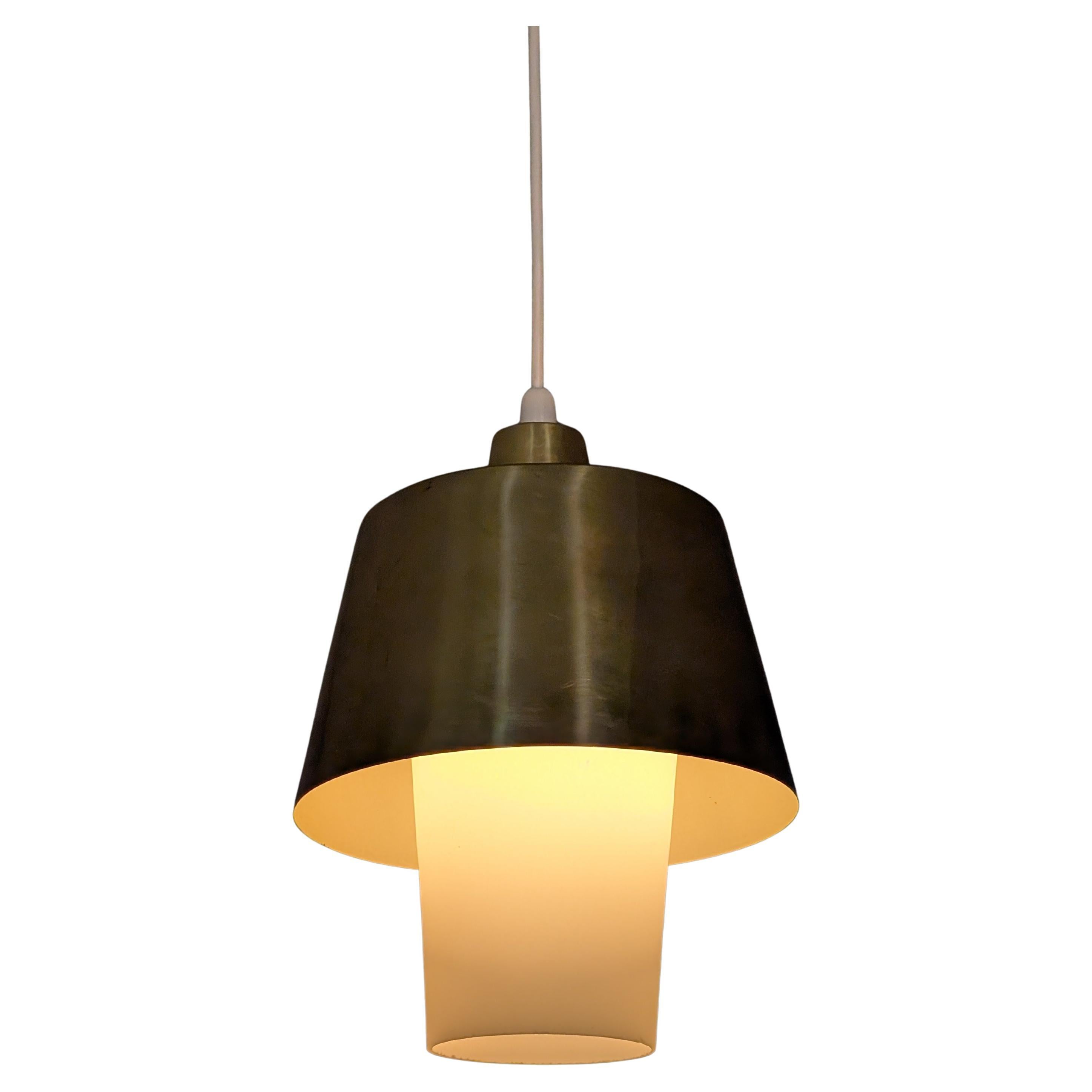 Mid-Century Itsu Ceiling Pendant Model ES 122 Opaline & Brass, Finland 1950s For Sale