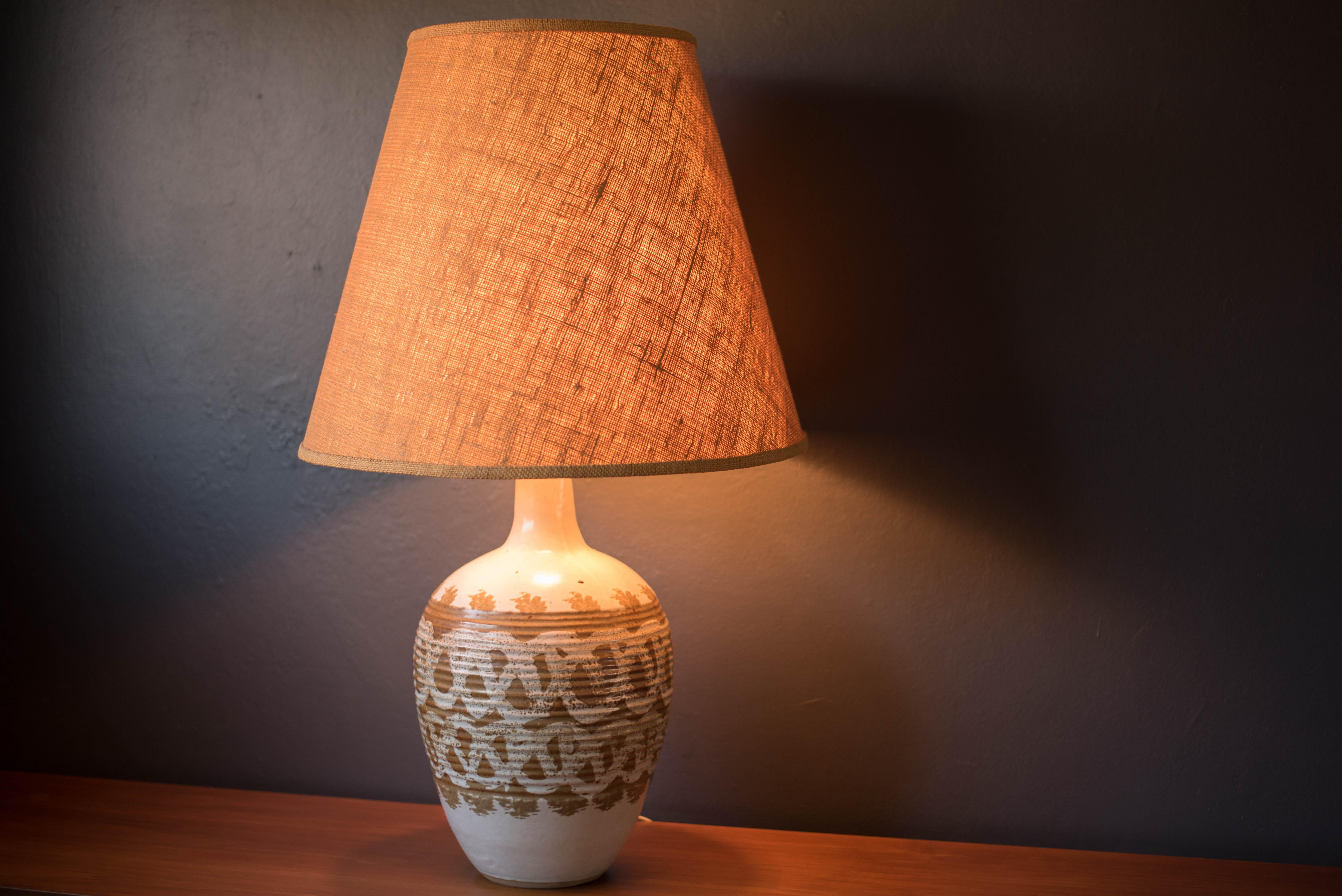 Bohemian Mid Century Ivory Accent Pottery Lamp