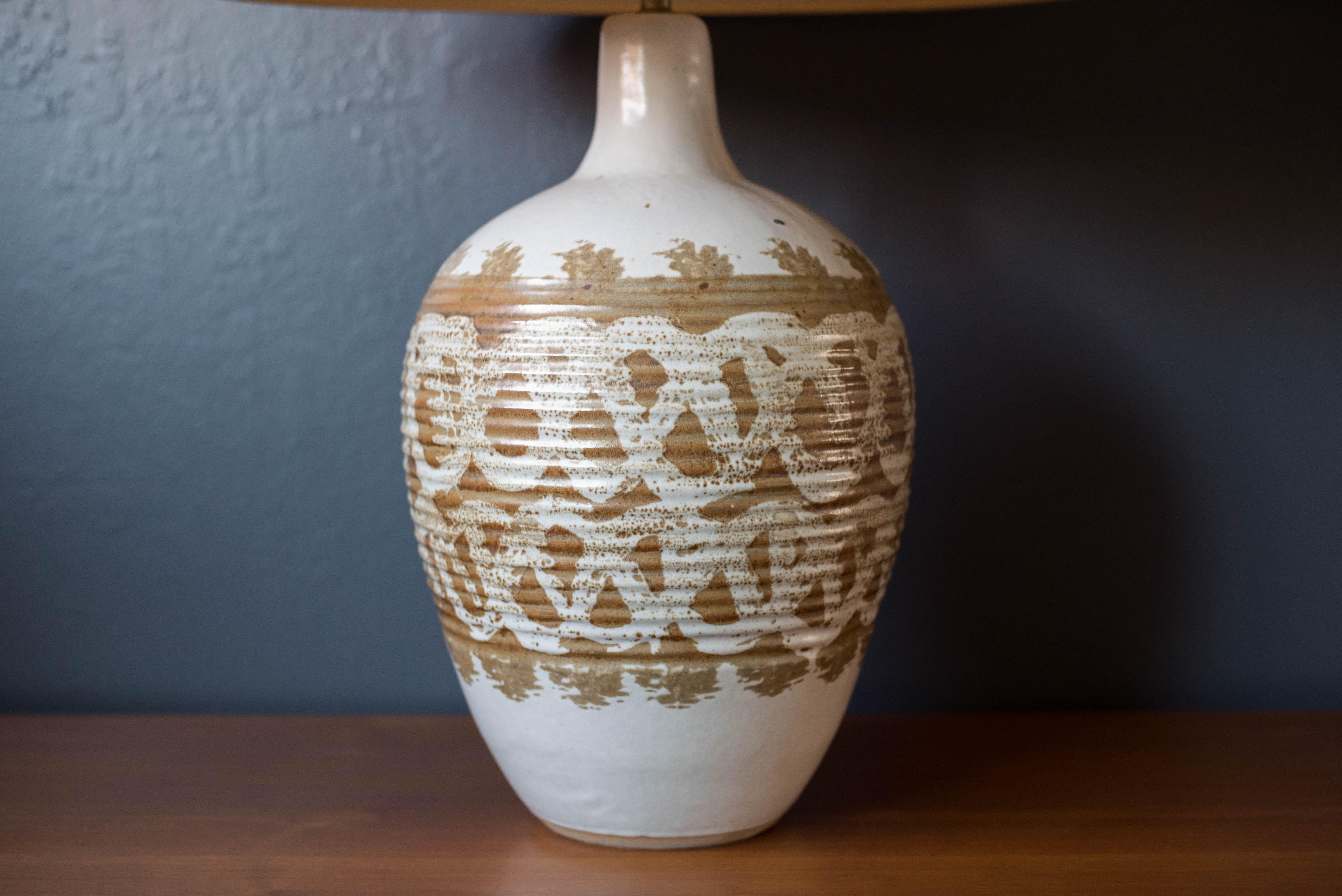 Late 20th Century Mid Century Ivory Accent Pottery Lamp