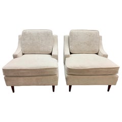Mid Century Ivory White Crushed Velvet Lounge Chairs