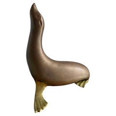 Mid-Century J.A. Mercie Style Brass Seal Sculpture