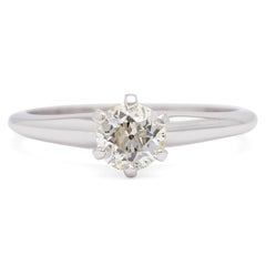 Midcentury Jabel 0.50 Carat Old European Cut Diamond 18k White Gold Ring