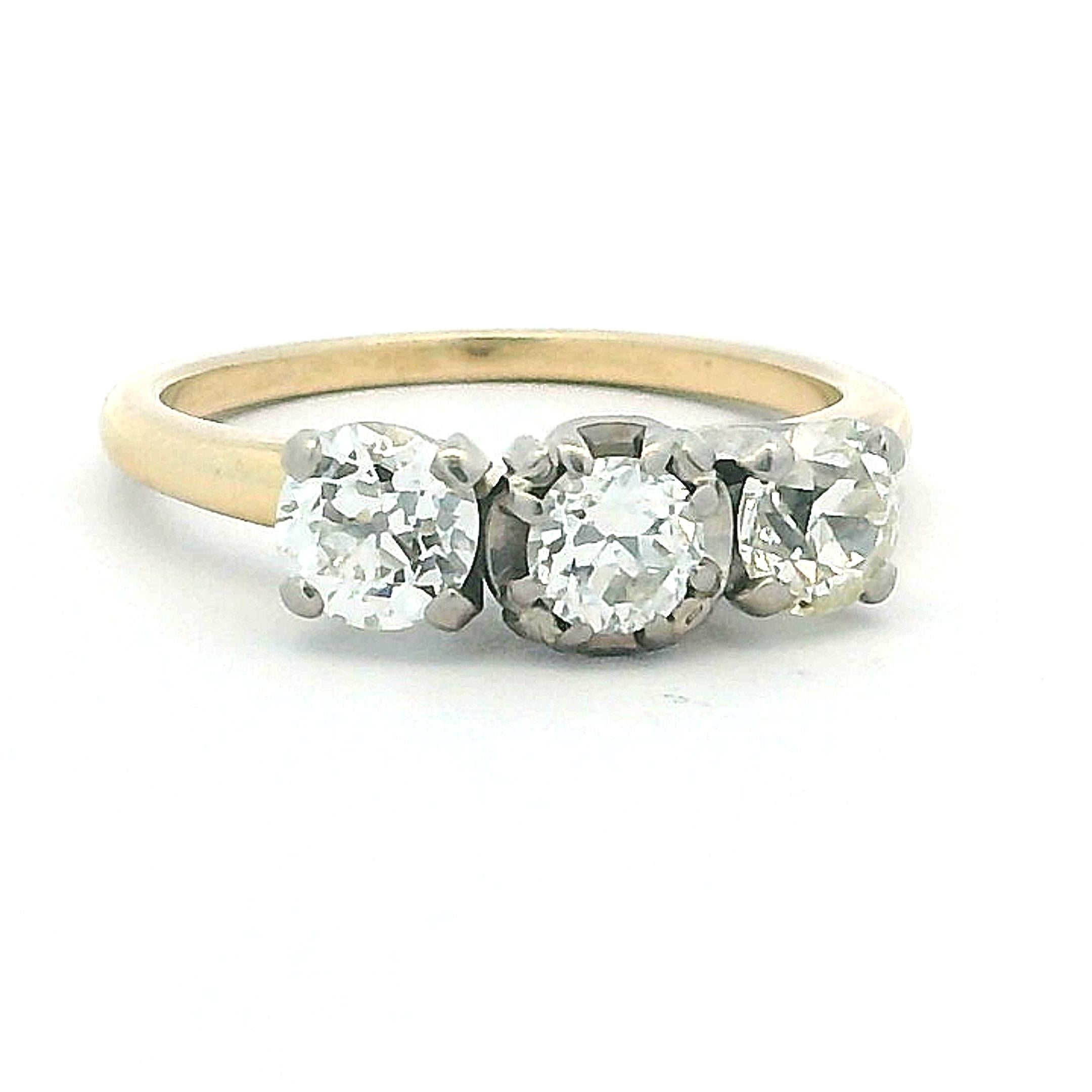 Bague à trois pierres en diamant 14K bicolore du milieu du siècle Jabel (1,20 carat au total) en vente 5