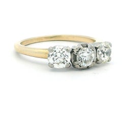 Mid-Century Jabel 14K Two-Tone Three-Stone Diamond Ring (1.20 Carat Total)
