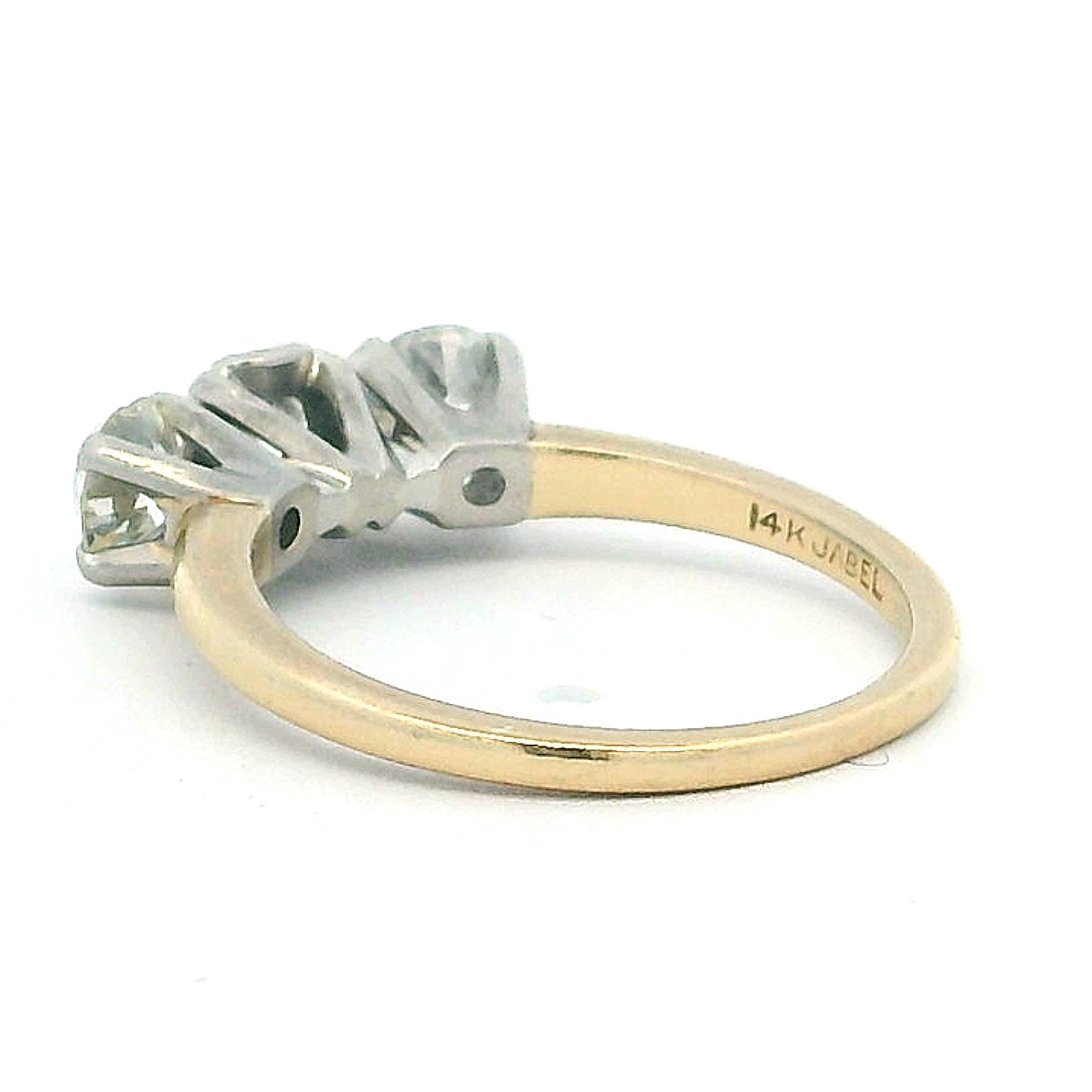 Bague à trois pierres en diamant 14K bicolore du milieu du siècle Jabel (1,20 carat au total) en vente 1