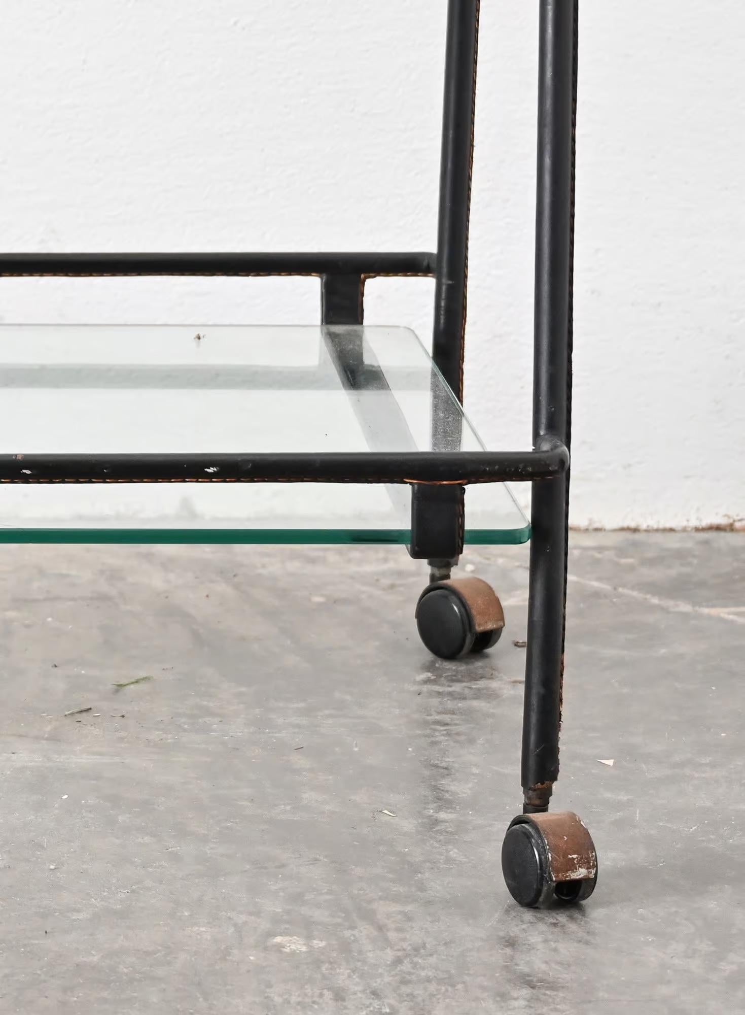 Mid century Jacques Adnet bar trolley For Sale 3