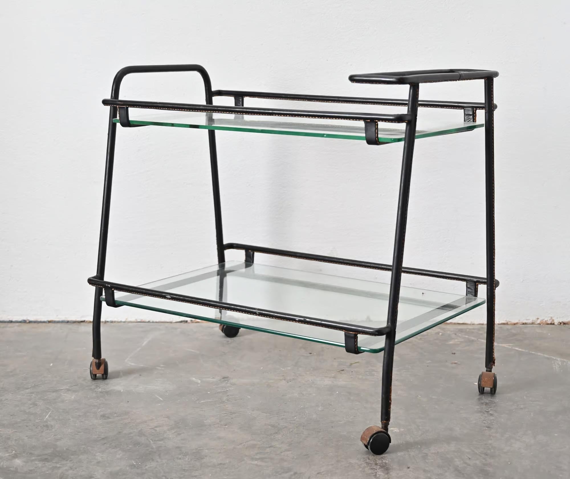 Mid century Jacques Adnet bar trolley For Sale 4
