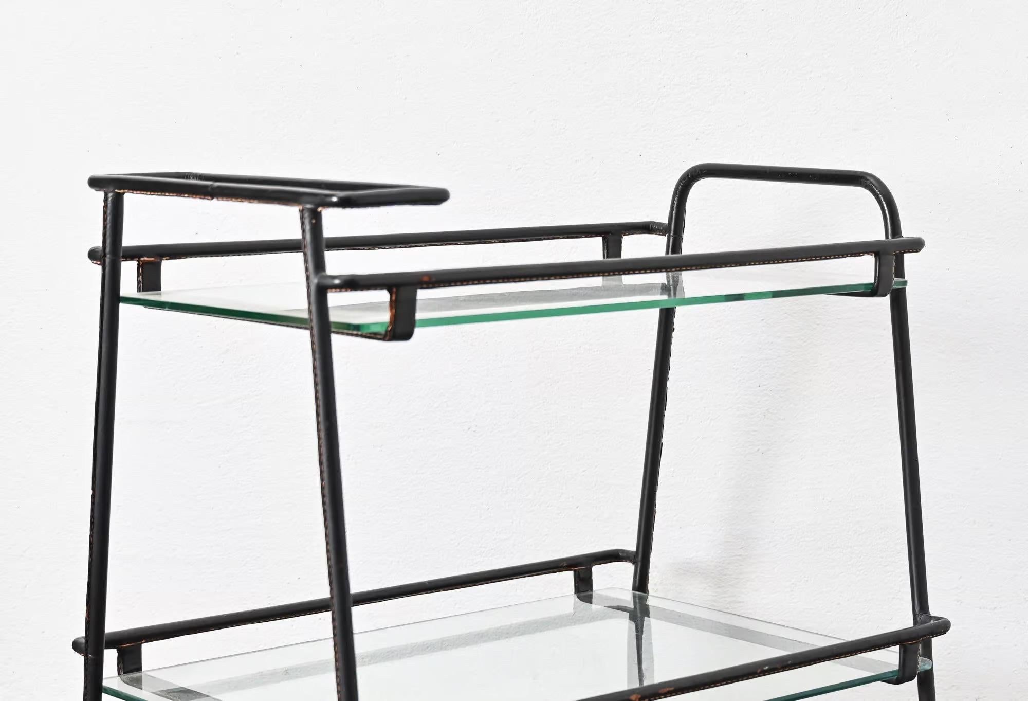 Mid-Century Modern Mid century Jacques Adnet bar trolley For Sale