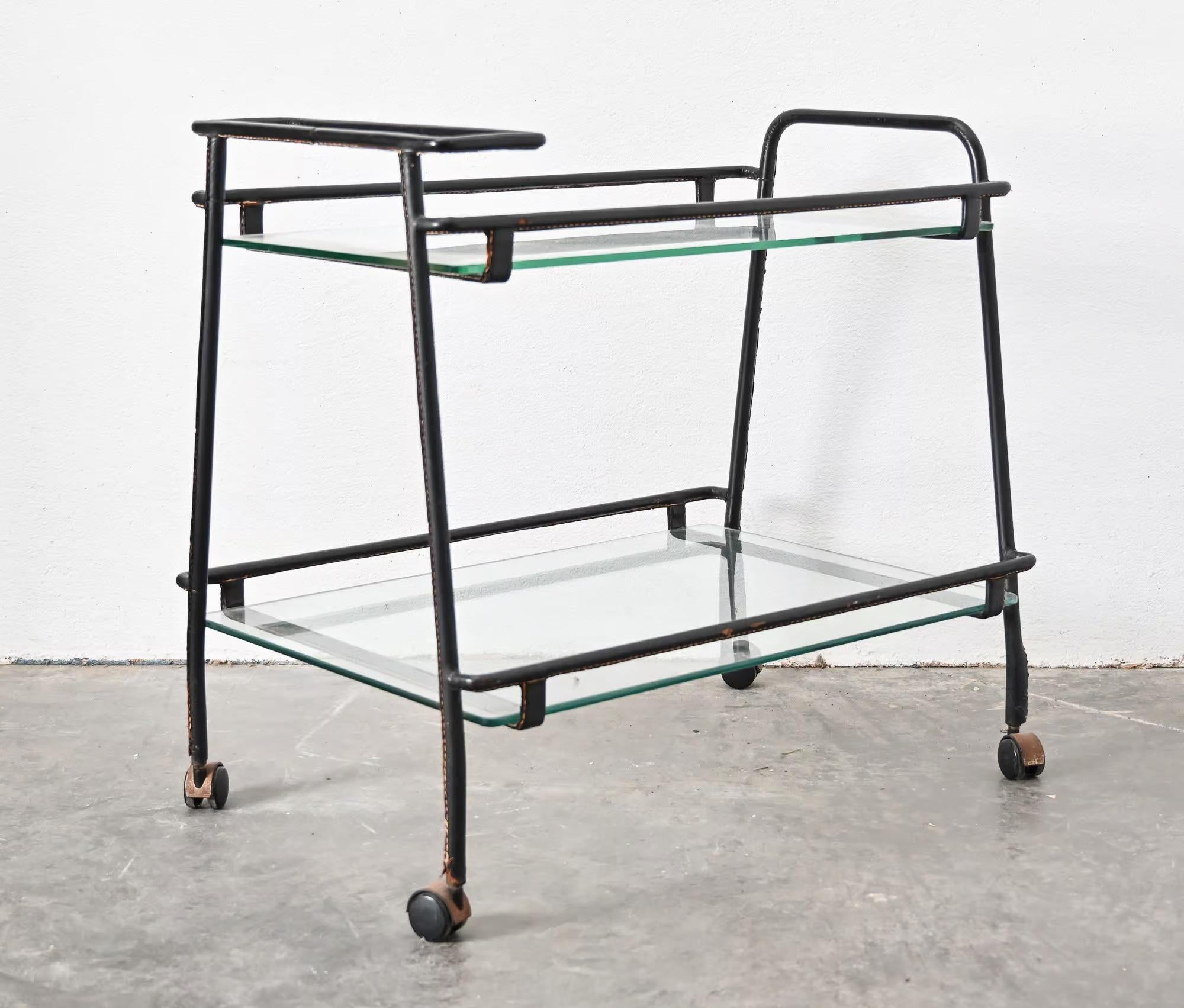 20th Century Mid century Jacques Adnet bar trolley For Sale