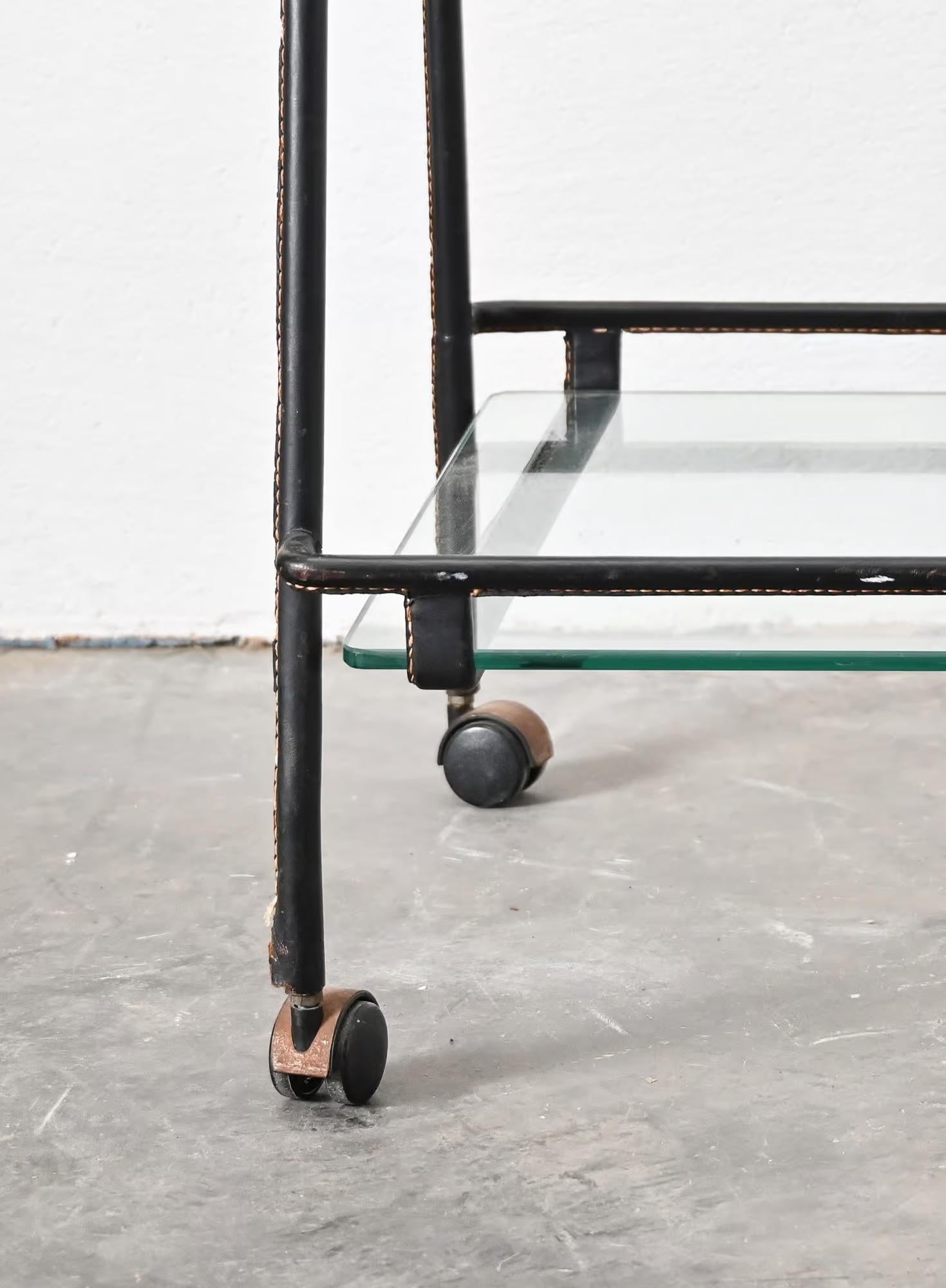 Mid century Jacques Adnet bar trolley For Sale 2