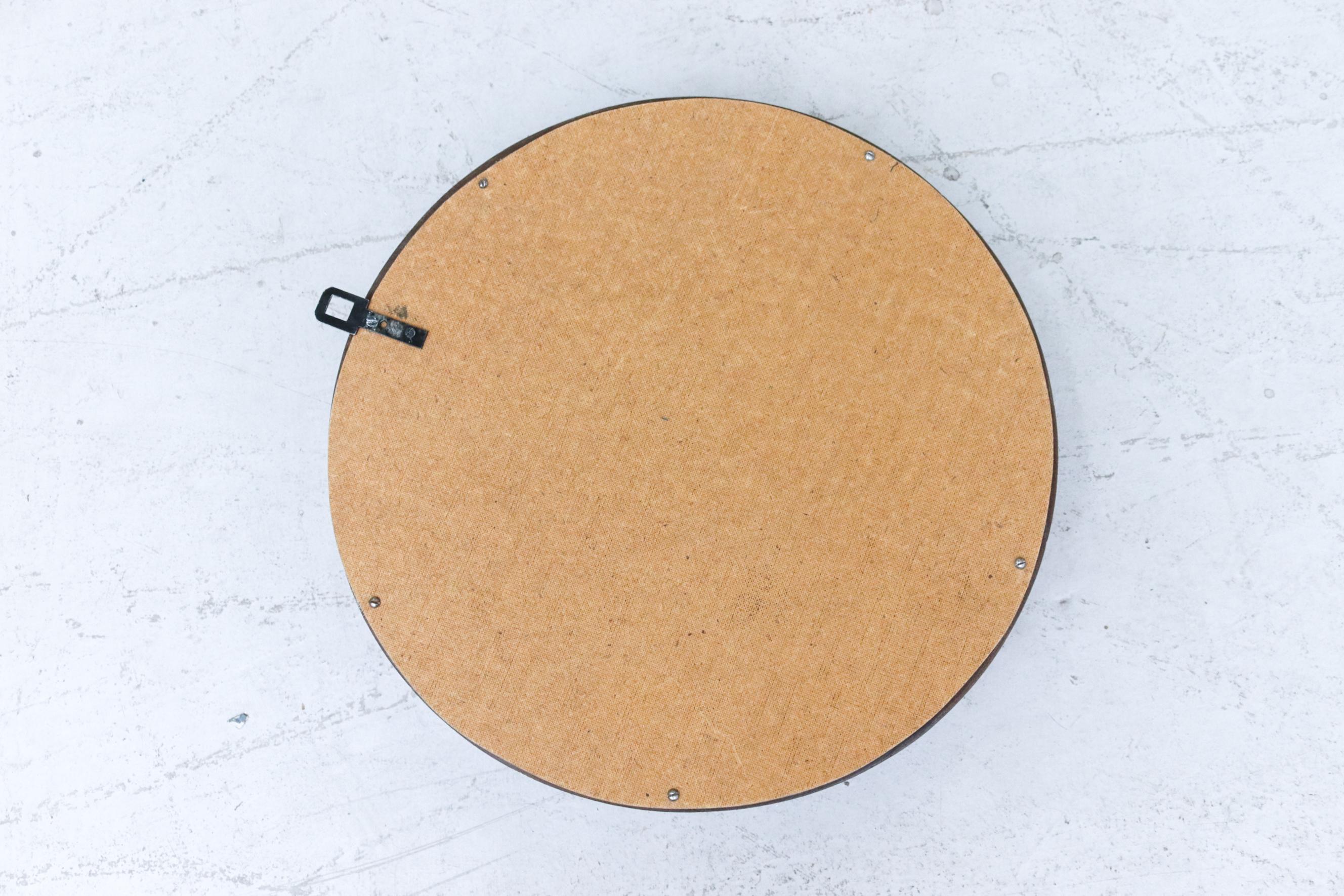Mid-Century Jacques Adnet Inspired Round Teak Mirror For Sale 2