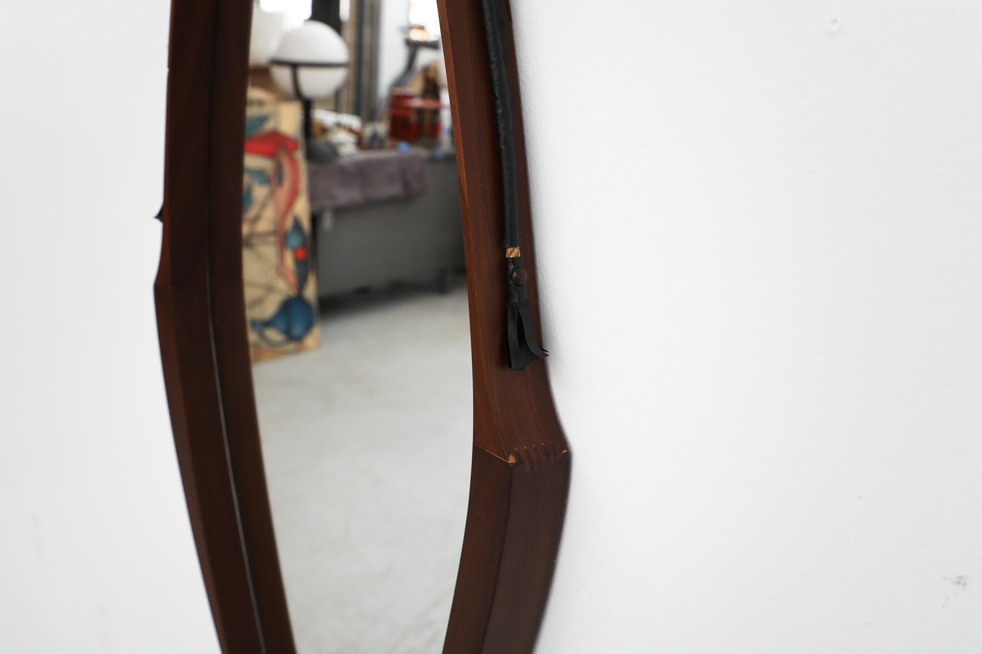 Mid-Century Jacques Adnet Inspired Teak Mirror with Rope Strap For Sale 2