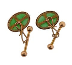 Midcentury Jade 18 Karat Gold Cufflinks