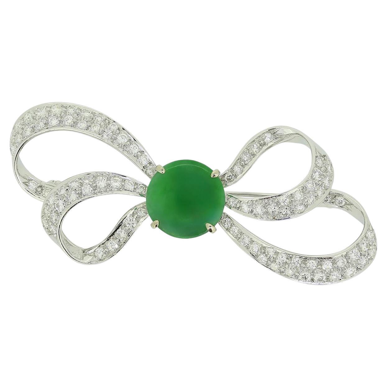 Mid-Century Jade and Diamond Brooch