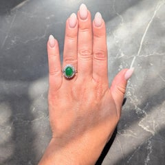 Mid-Century Jade Diamond Platinum Vintage Halo Cocktail Ring