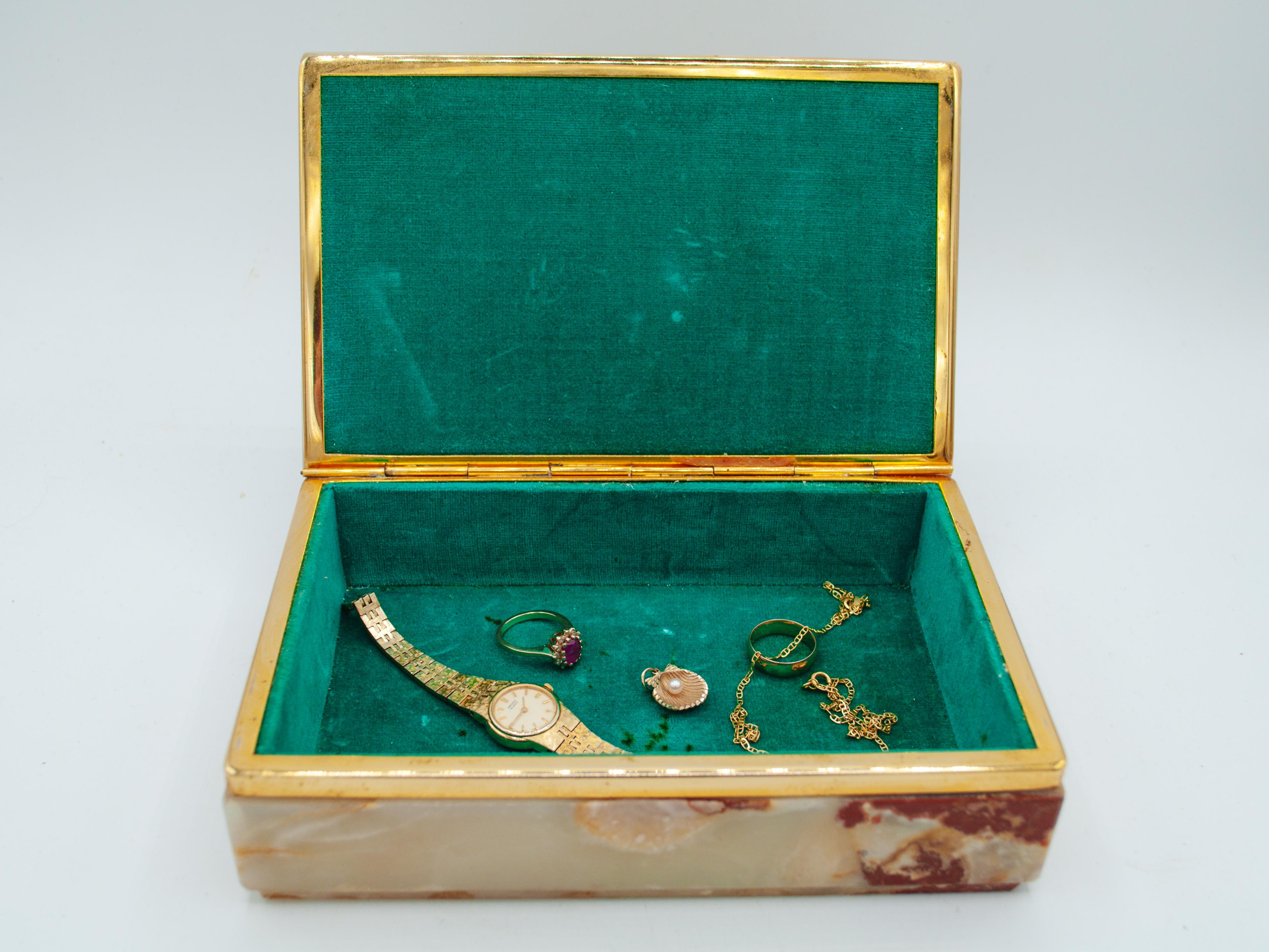 Jadegrüne Onyx-Marmor-Messing-Dekoschachtel aus der Jahrhundertmitte, Italien, 1960er Jahre im Angebot 4