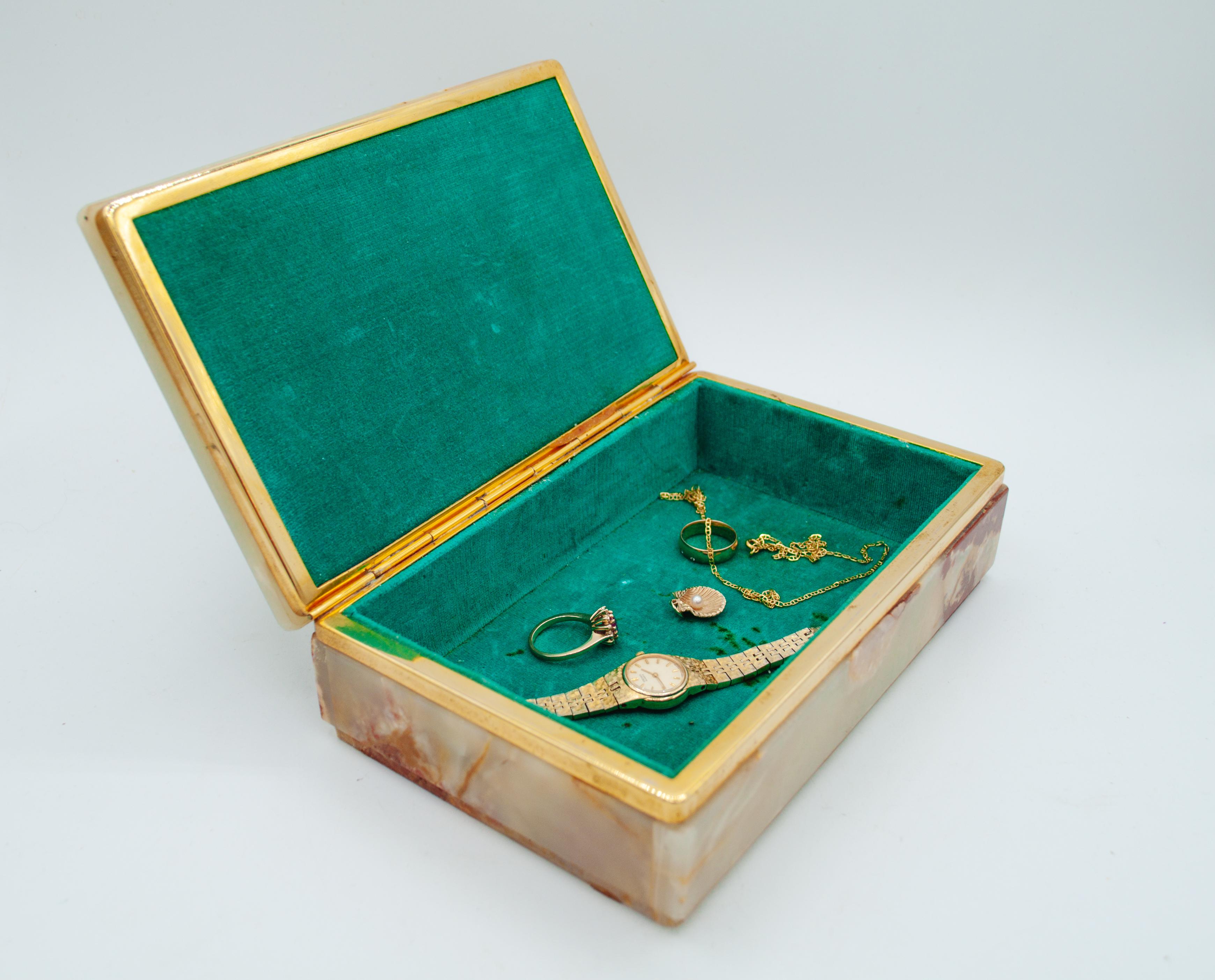 Jadegrüne Onyx-Marmor-Messing-Dekoschachtel aus der Jahrhundertmitte, Italien, 1960er Jahre im Angebot 5