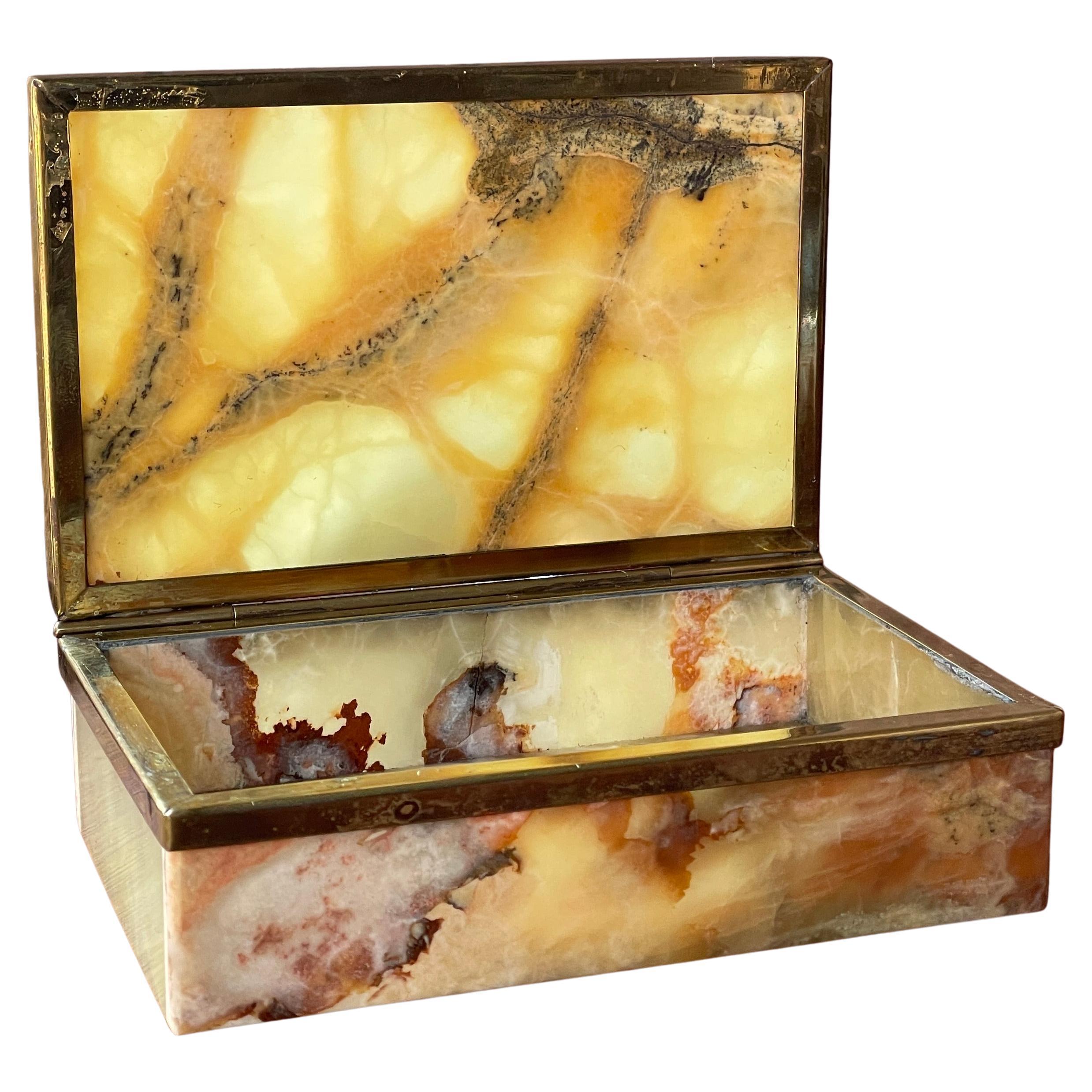 Mid-Century Jade Green Onyx Marble Brass Decorative Box ITALY, c.1960s