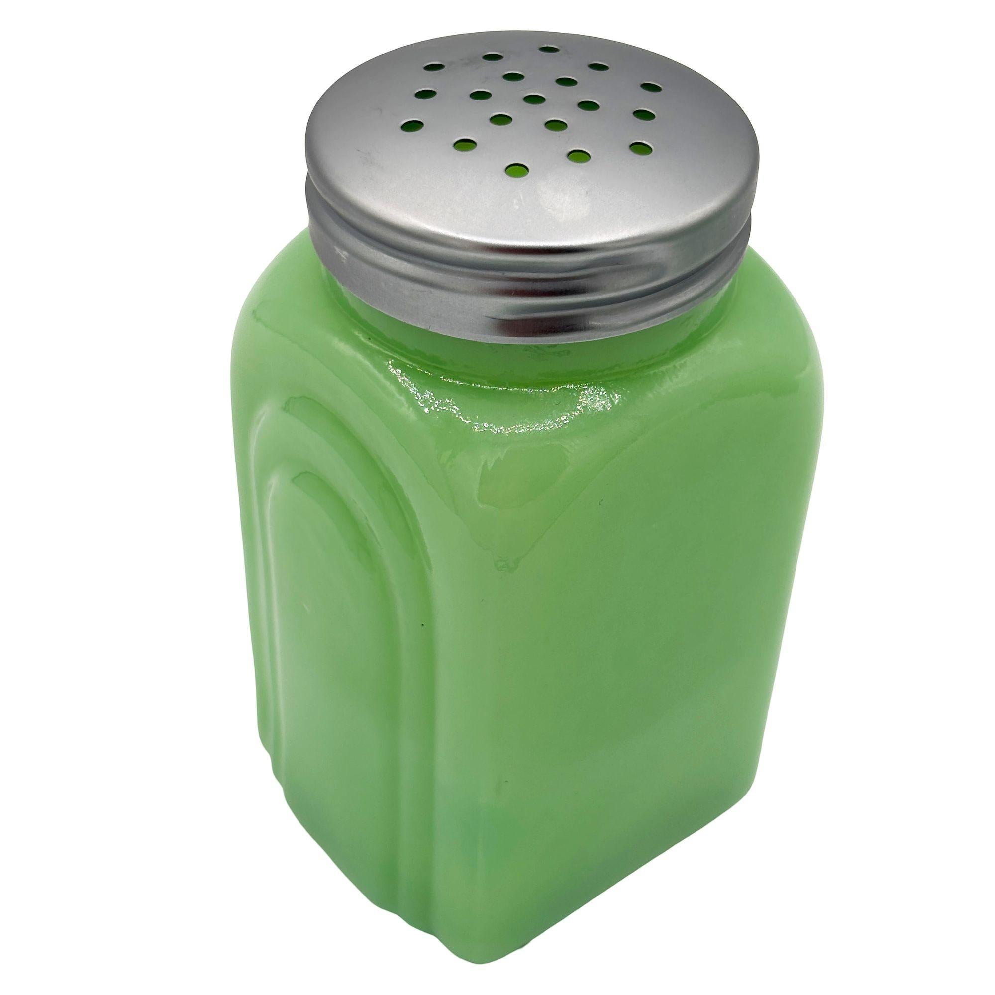 Set di sale e pepe di metà secolo in vetro verde giadeite con fenicotteri rosa in vendita 4