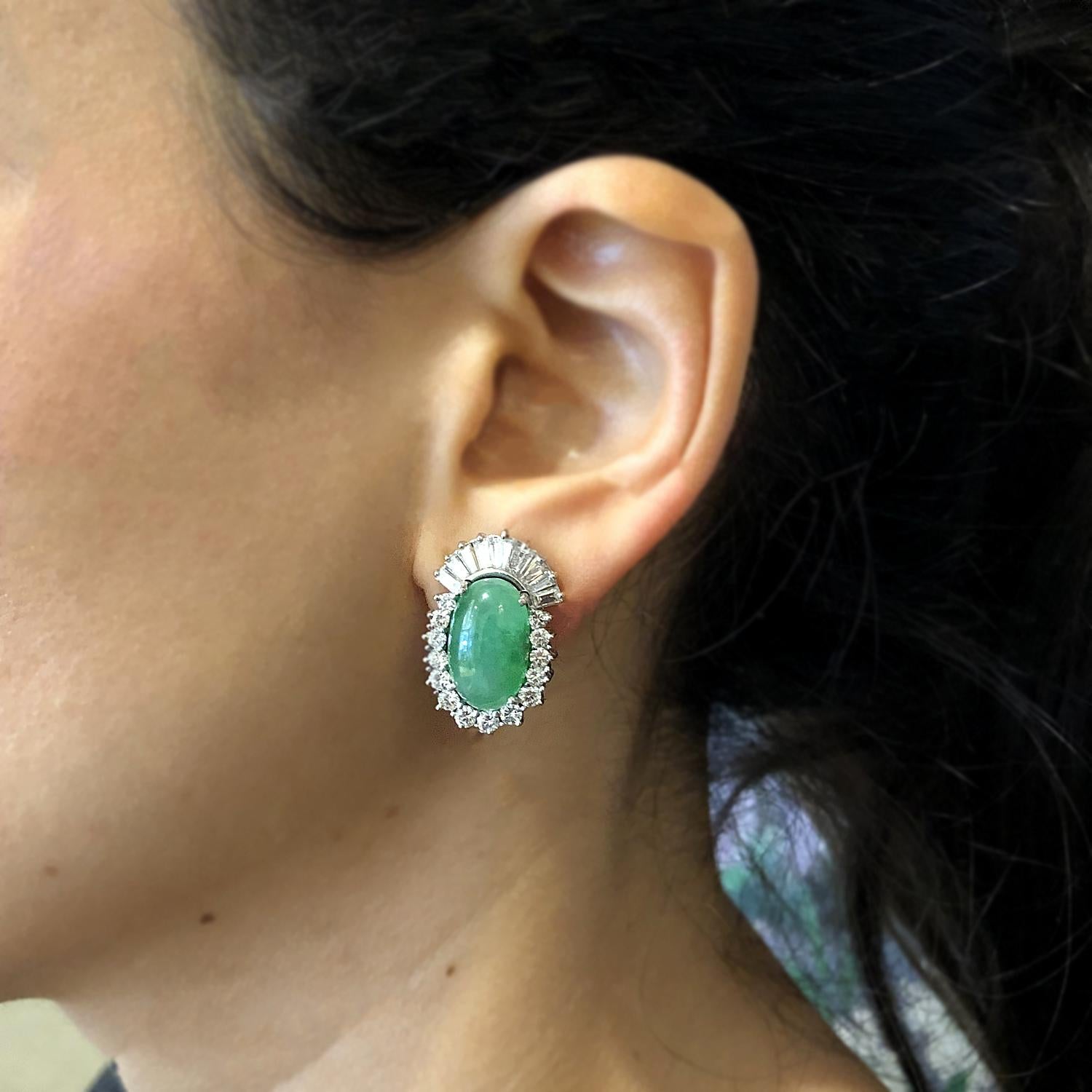 Women's Midcentury Jadeite Jade Diamond Gold Earring For Sale
