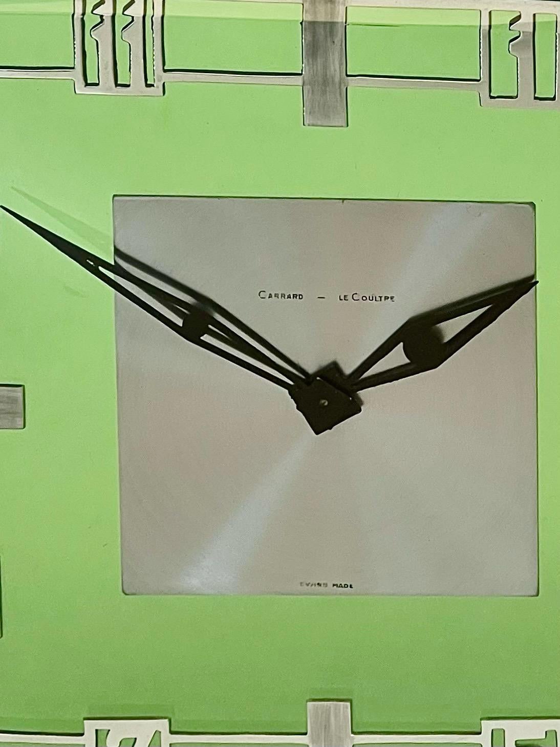 Mid-Century Modern Mid Century Jaeger LeCoultre and Garard Chrome and Green Glass Mantel Clock