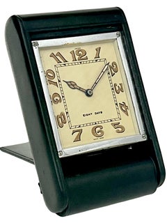 Jaeger LeCoultre Mid Century Green Leather Folding Eight Day Travel Clock