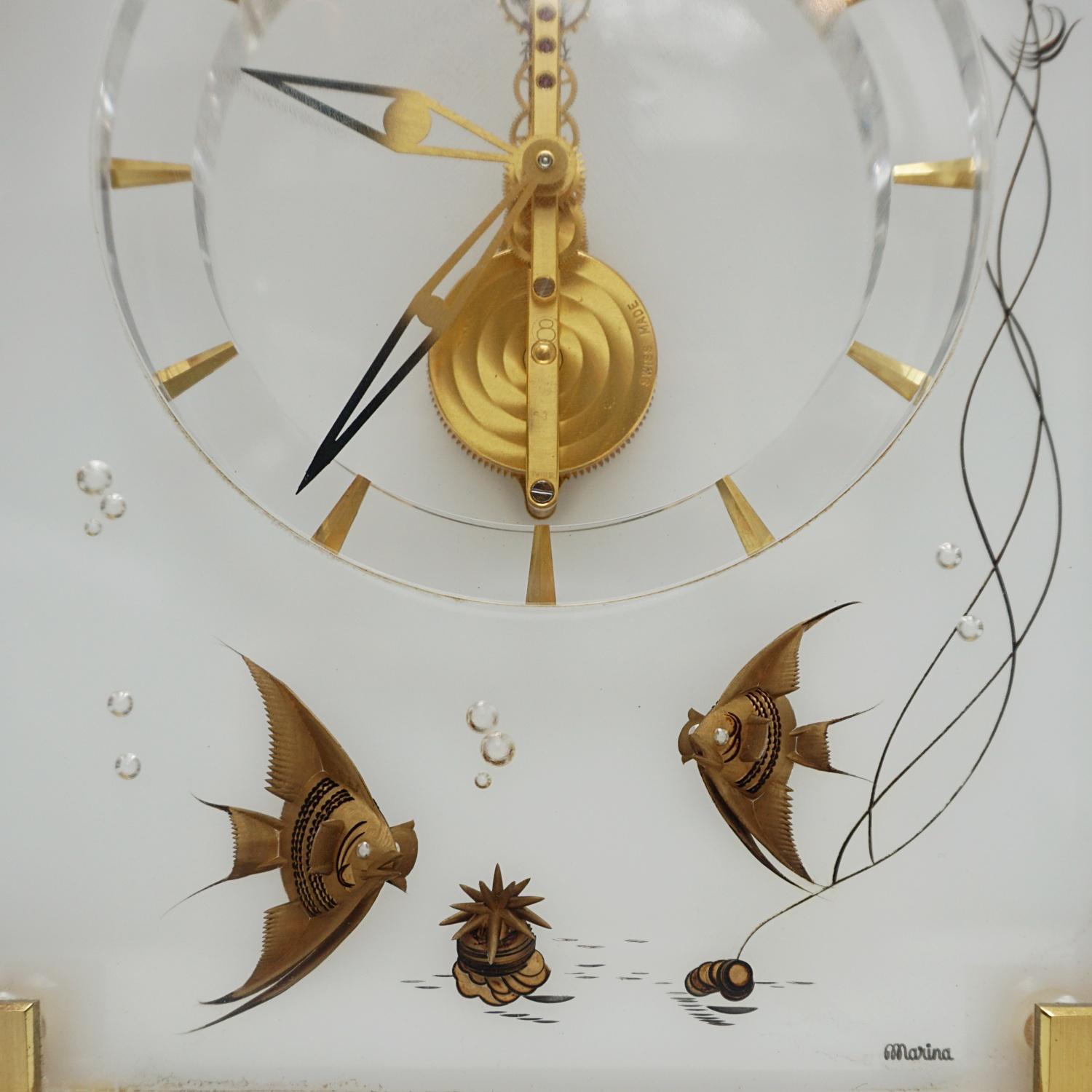 Mid-Century Jaeger LeCoultre 'Marina' Clock Lucite and Brass Circa 1960 5