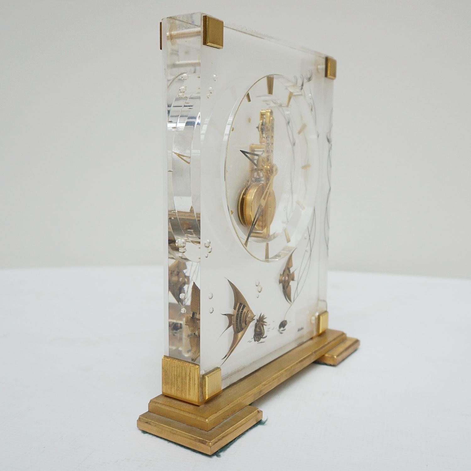 Mid-Century Jaeger LeCoultre 'Marina' Clock Lucite and Brass Circa 1960 6