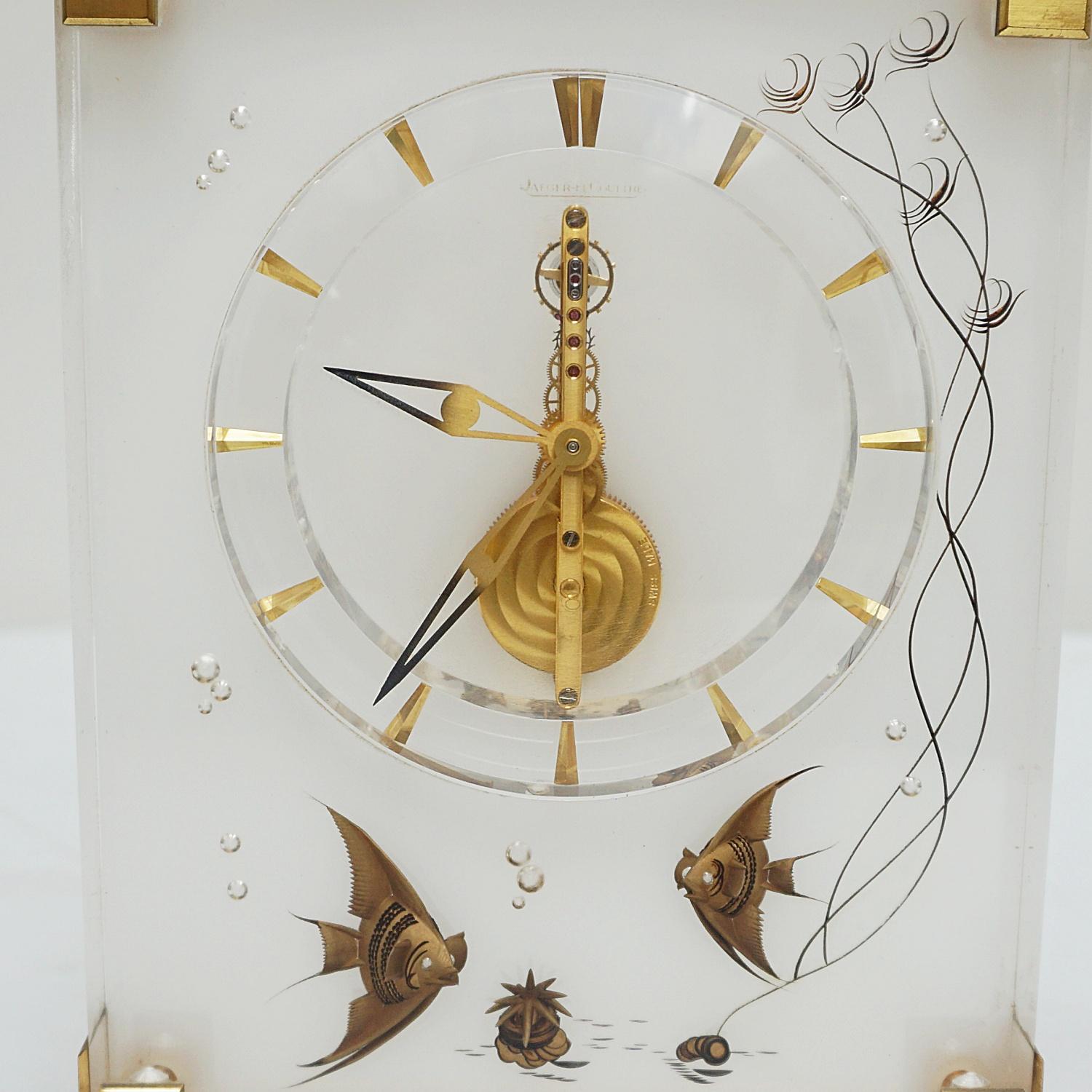 Mid-Century Jaeger LeCoultre 'Marina' Clock Lucite and Brass Circa 1960 7