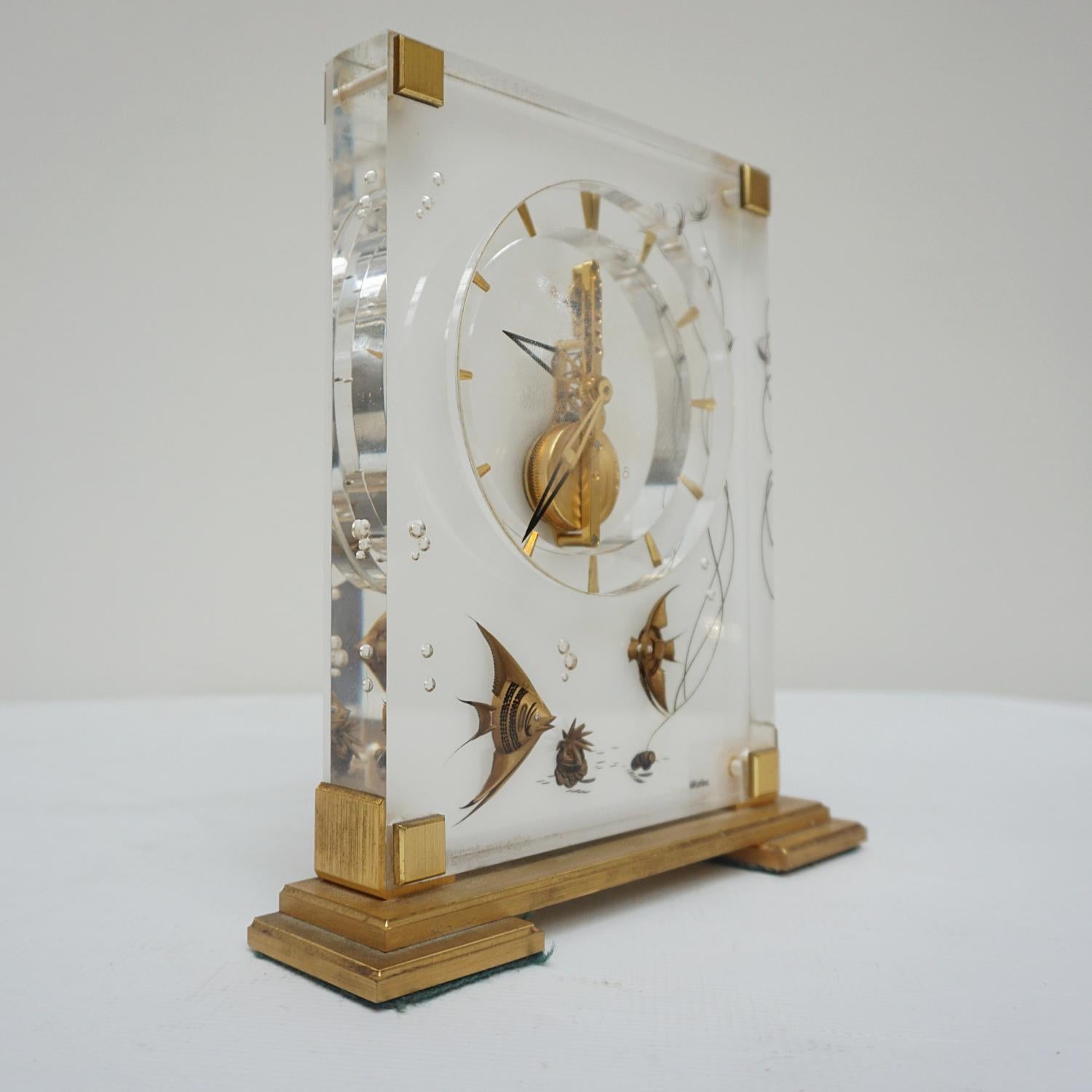 Mid-Century Jaeger LeCoultre 'Marina' Clock Lucite and Brass Circa 1960 1