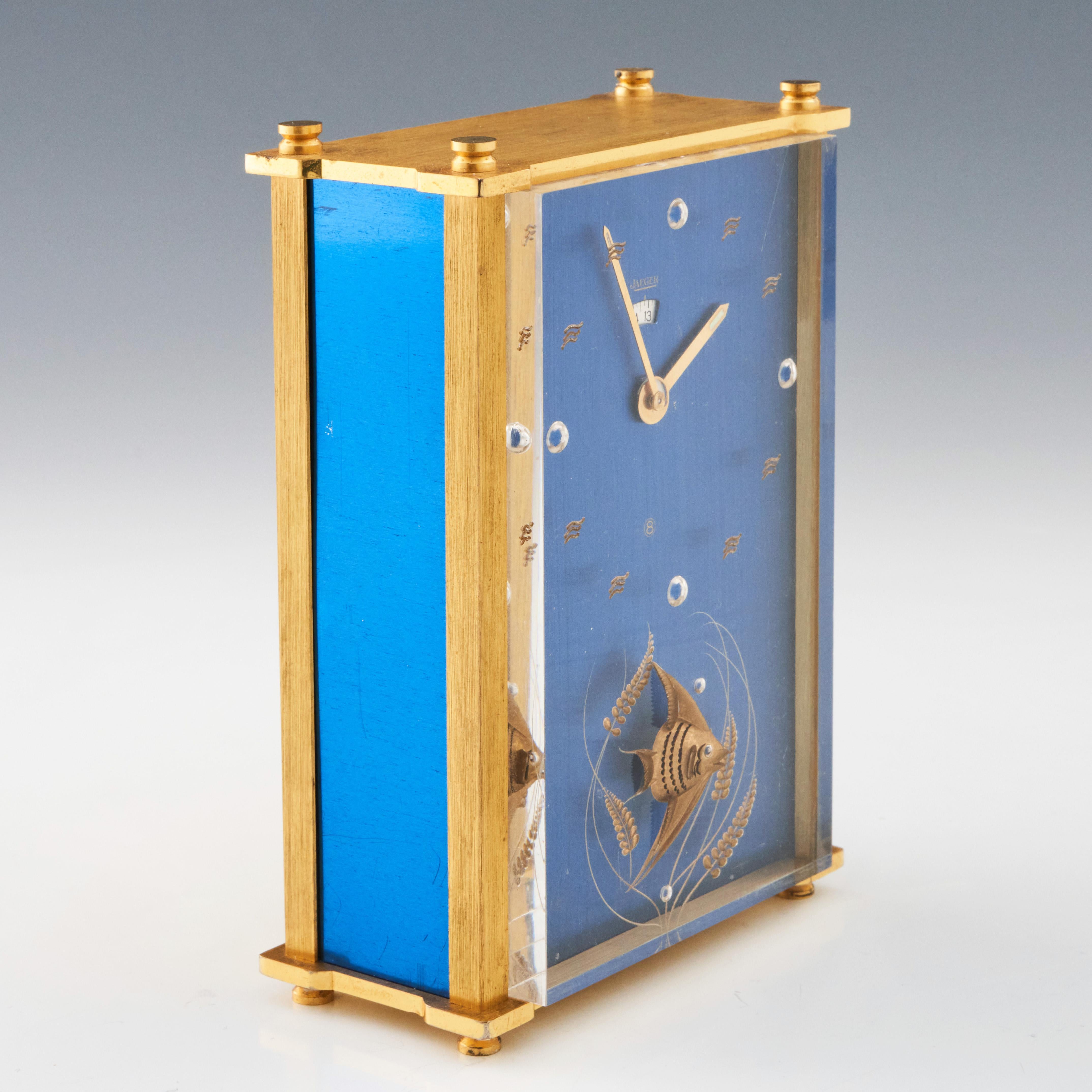 Brass Midcentury Jaeger Musical Alarm Clock, circa 1960