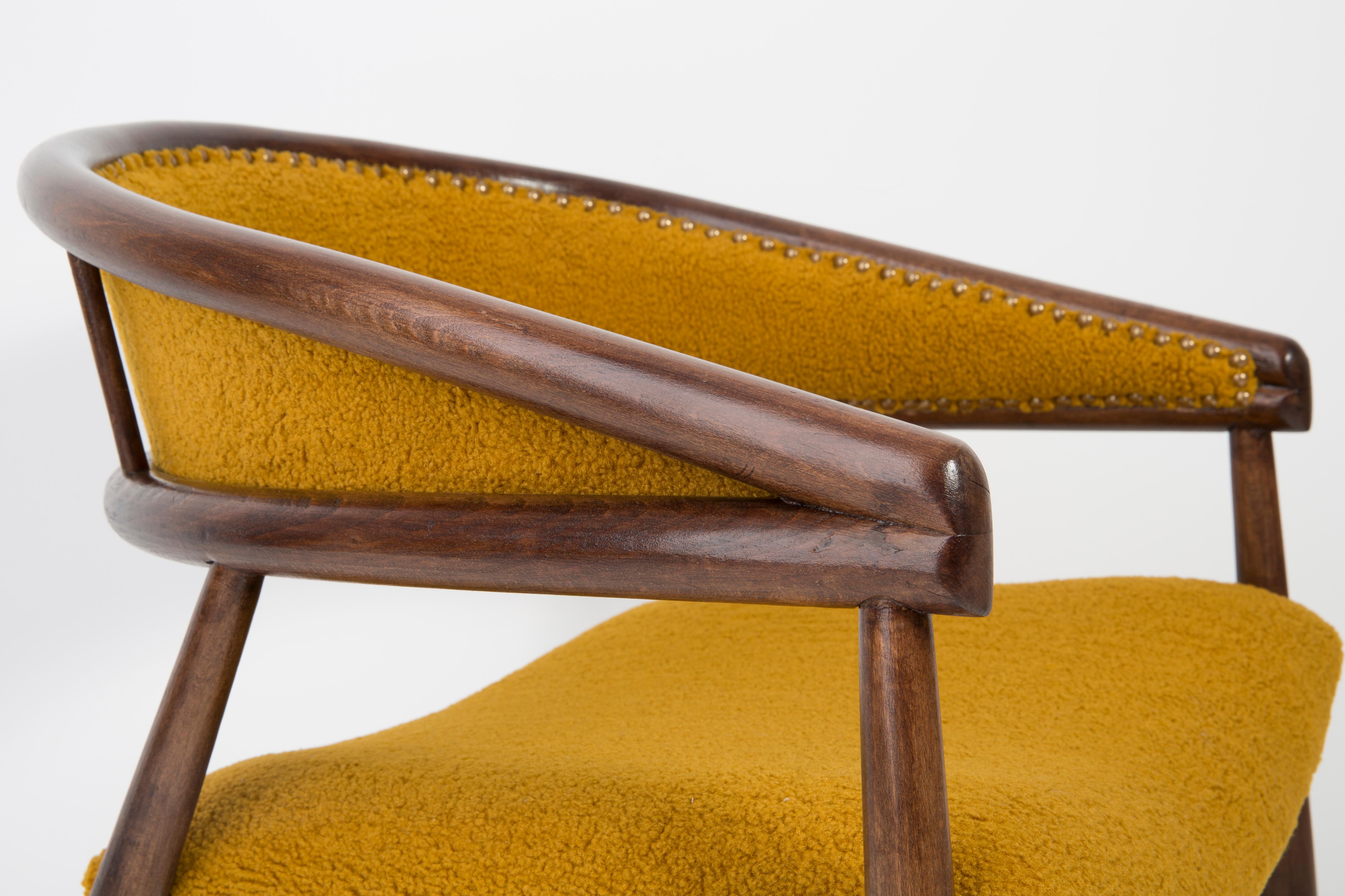 Hand-Crafted Mid Century James Mont Bent Beech Armchair, Yellow Ochra Boucle, 1960s For Sale