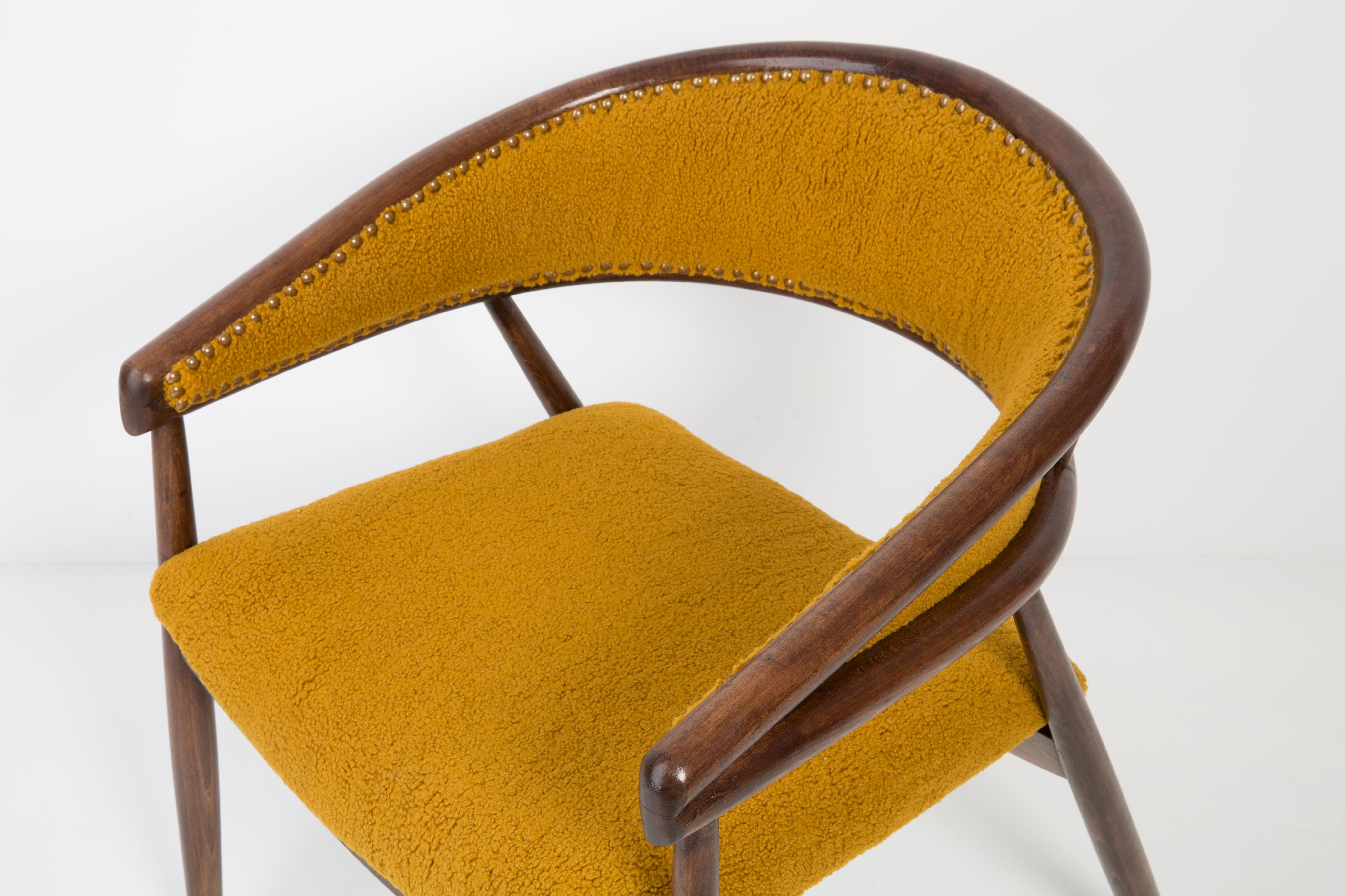 20th Century Mid Century James Mont Bent Beech Armchair, Yellow Ochra Boucle, 1960s For Sale