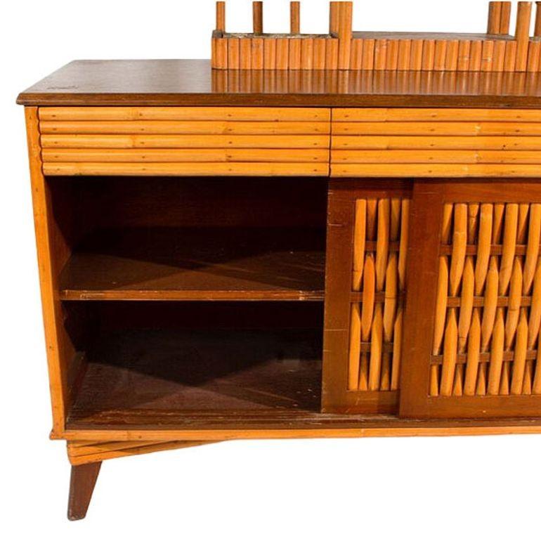 Mid-Century James Mont Inspired Rattan & Wicker Buffet Credenza For Sale 1