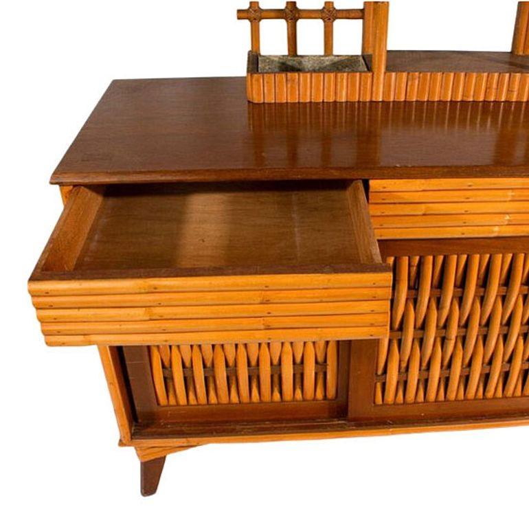 Mid-Century James Mont Inspired Rattan & Wicker Buffet Credenza For Sale 2