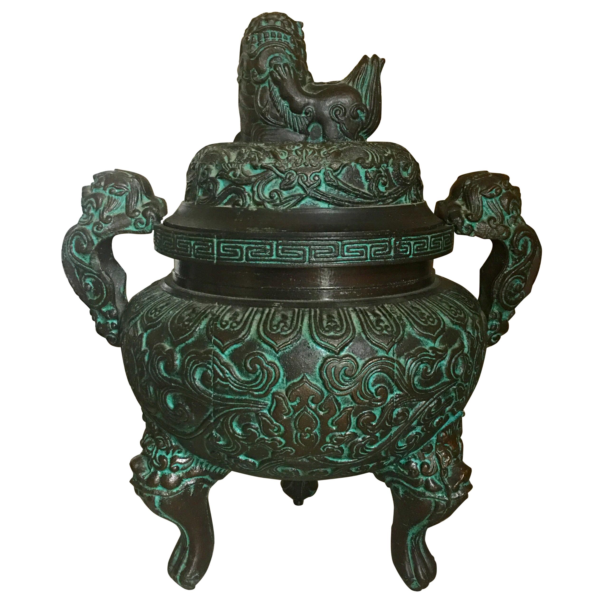 Midcentury James Mont Style Asian Style Greek Key Ice Bucket Urn For Sale