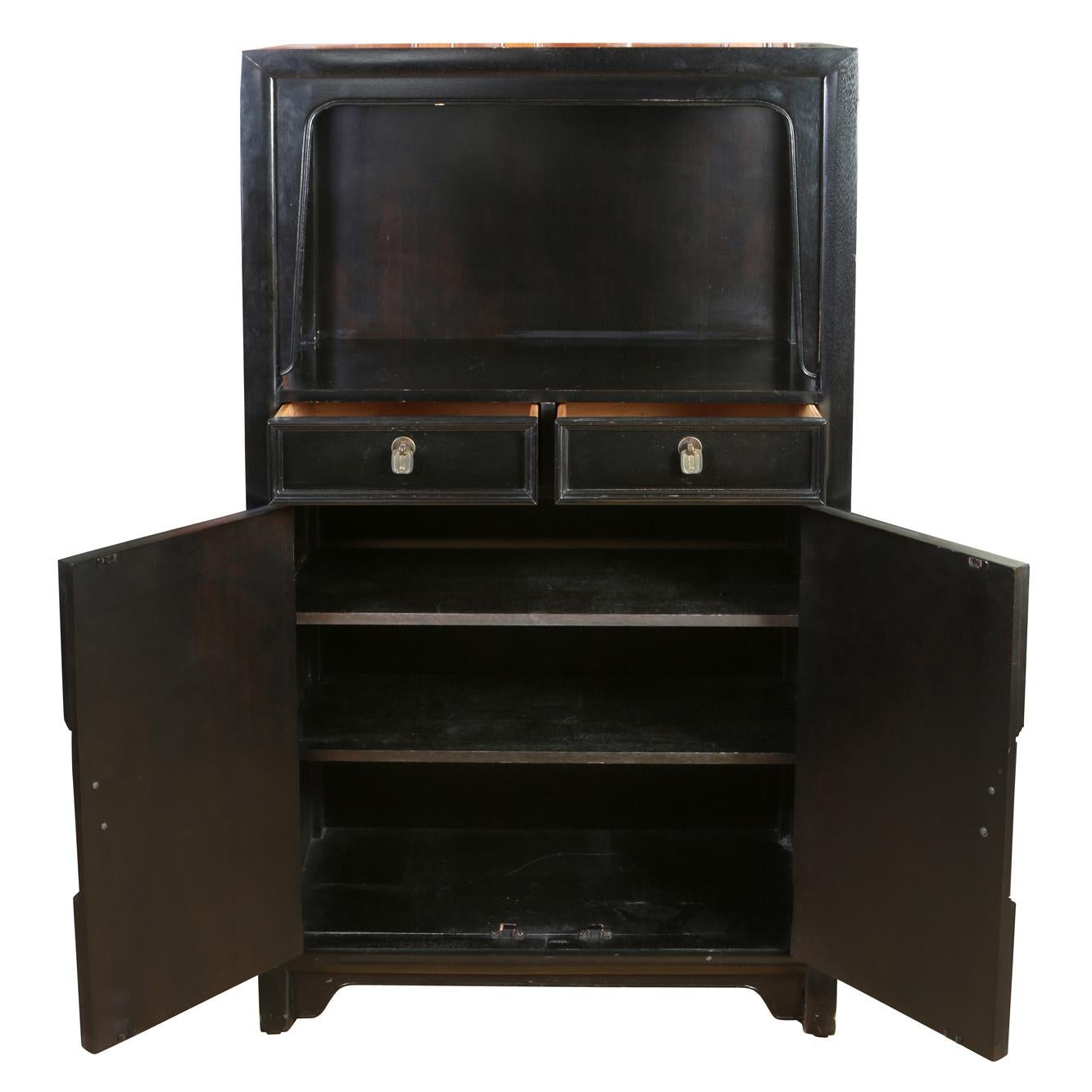 Midcentury James Mont Style Cabinet with Vintage Brass Hardware In Good Condition For Sale In Locust Valley, NY