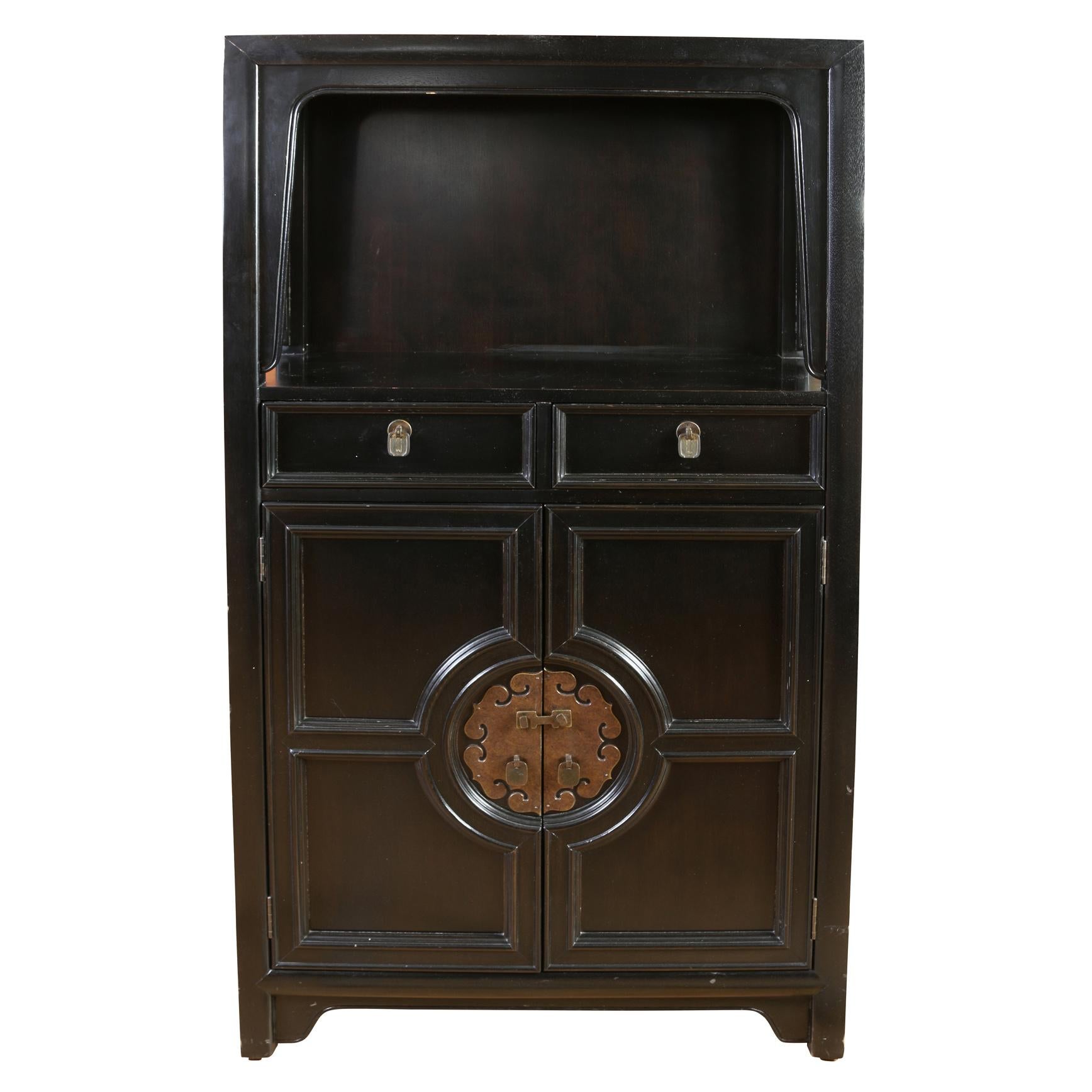 20th Century Midcentury James Mont Style Cabinet with Vintage Brass Hardware For Sale