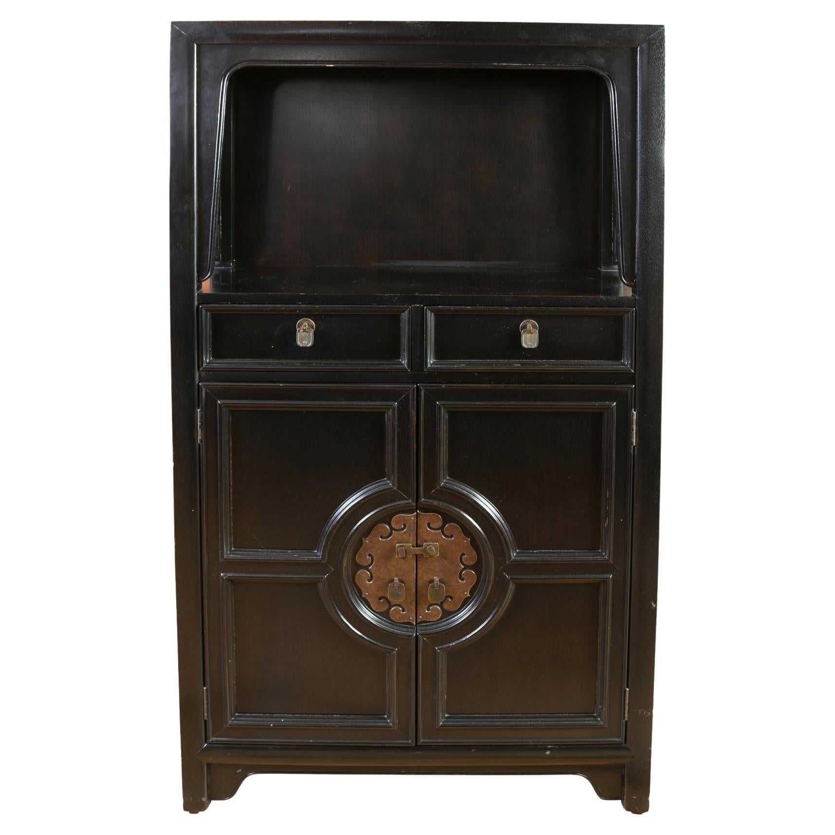 Midcentury James Mont Style Cabinet with Vintage Brass Hardware