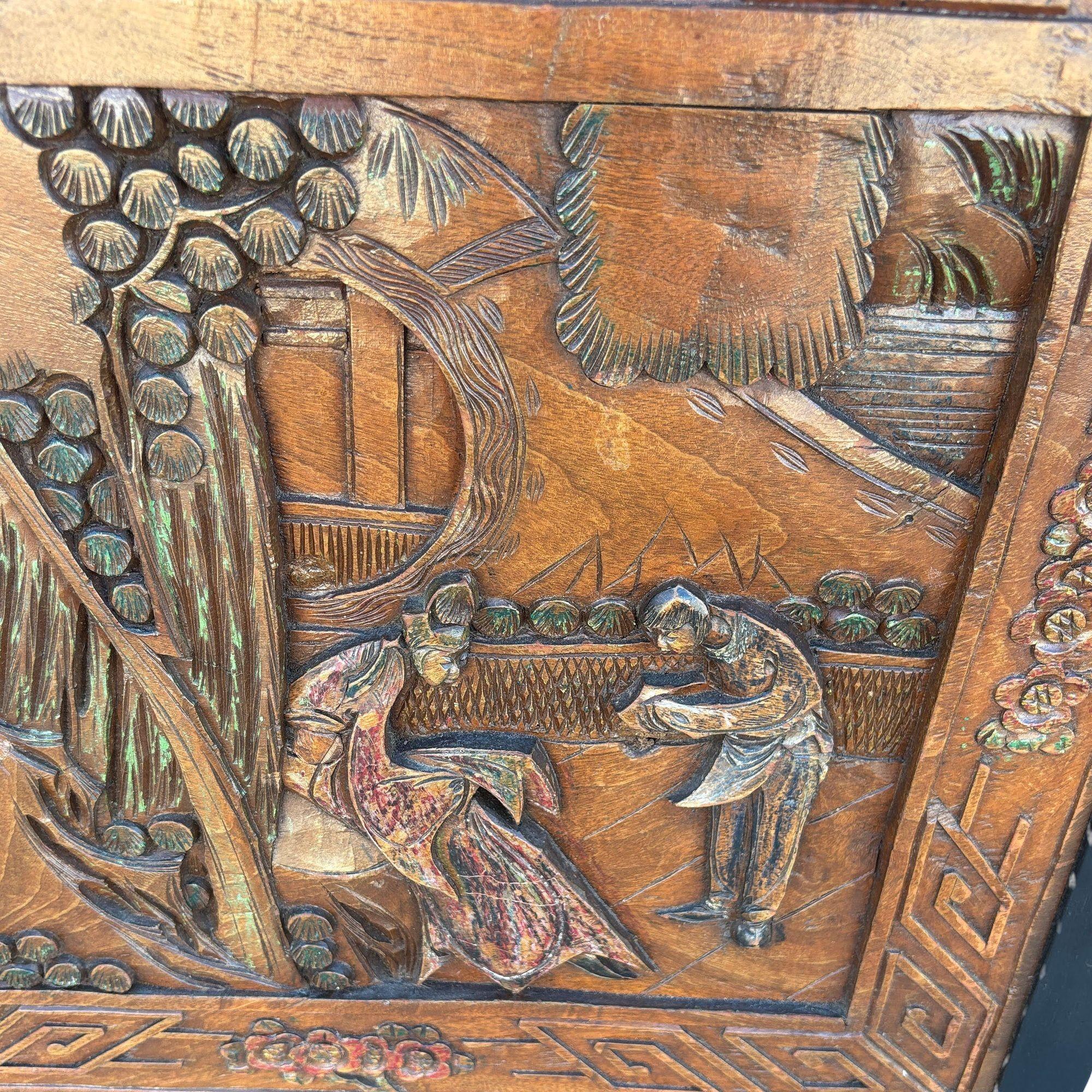 Mid-Century Modern Mid-century James Mont Style Carved Media Credenza Stereo Cabinet For Sale