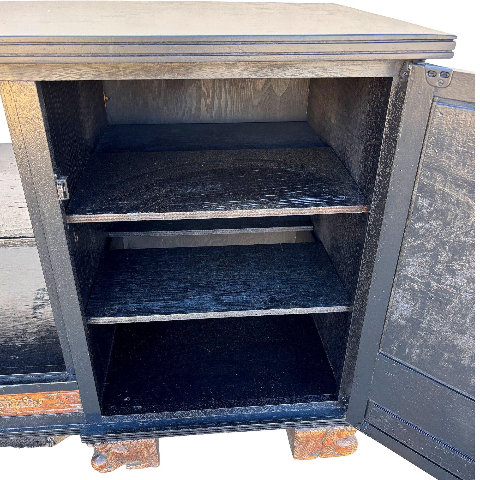 Wood Mid-century James Mont Style Carved Media Credenza Stereo Cabinet For Sale