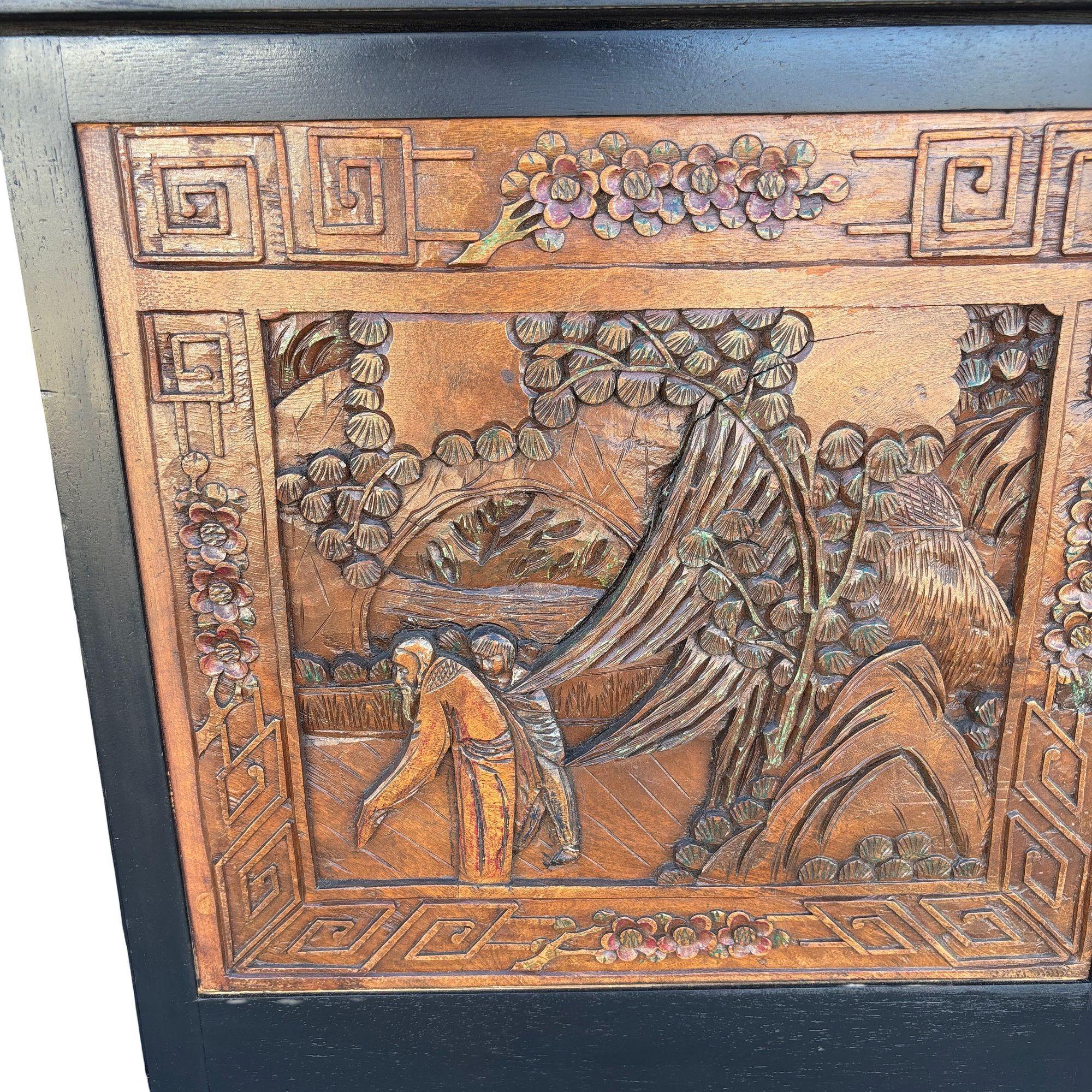 Mid-century James Mont Style Carved Media Credenza Stereo Cabinet For Sale 2