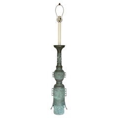 Hollywood Regency James Mont Style Tall Patinated Bronze Table Lamp Chinoiserie