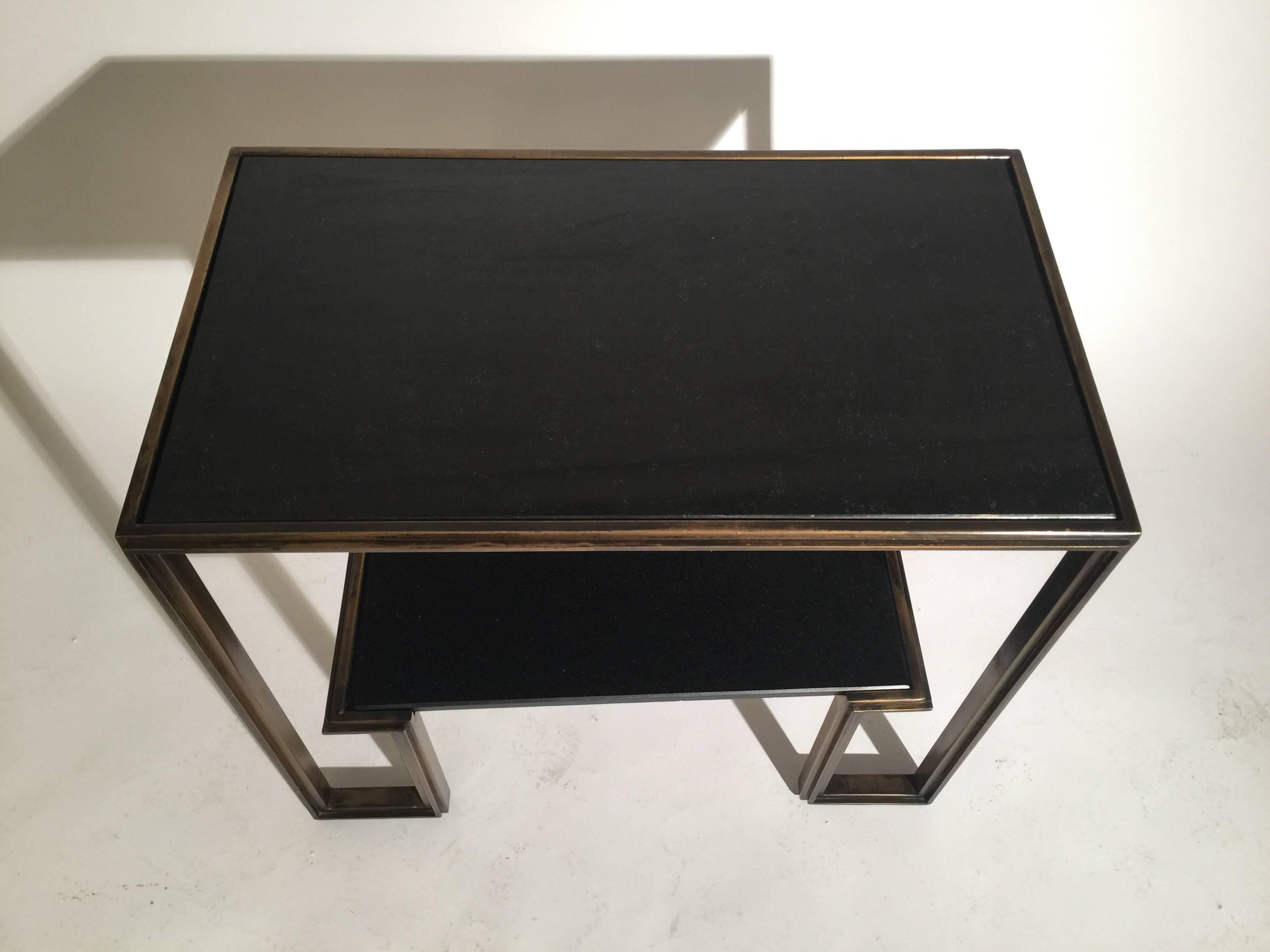American Midcentury James Mont Style Two-Tier Marble and Brass Table