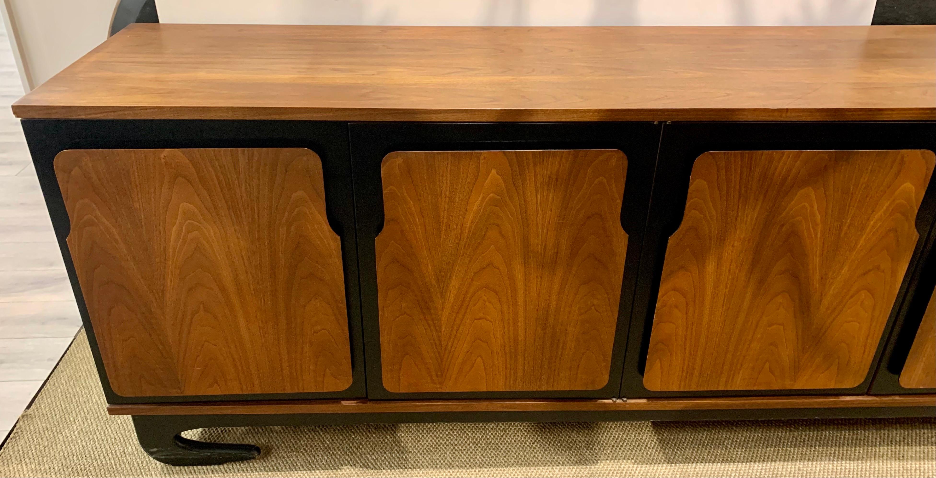 20th Century Mid Century James Mont Style Walnut Five Door Sideboard Credenza